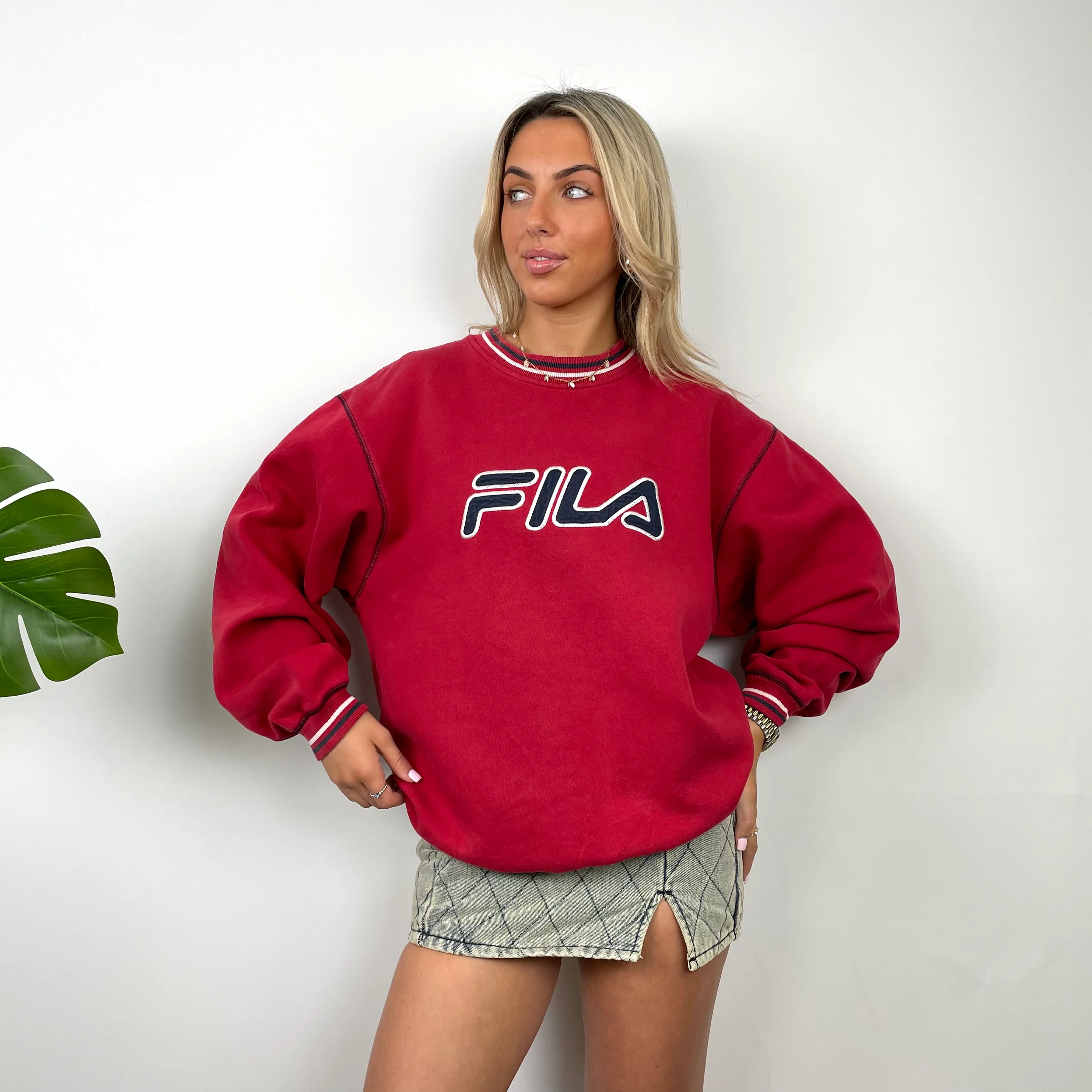 FILA Red Embroidered Spell Out Sweatshirt (L) - Image 2