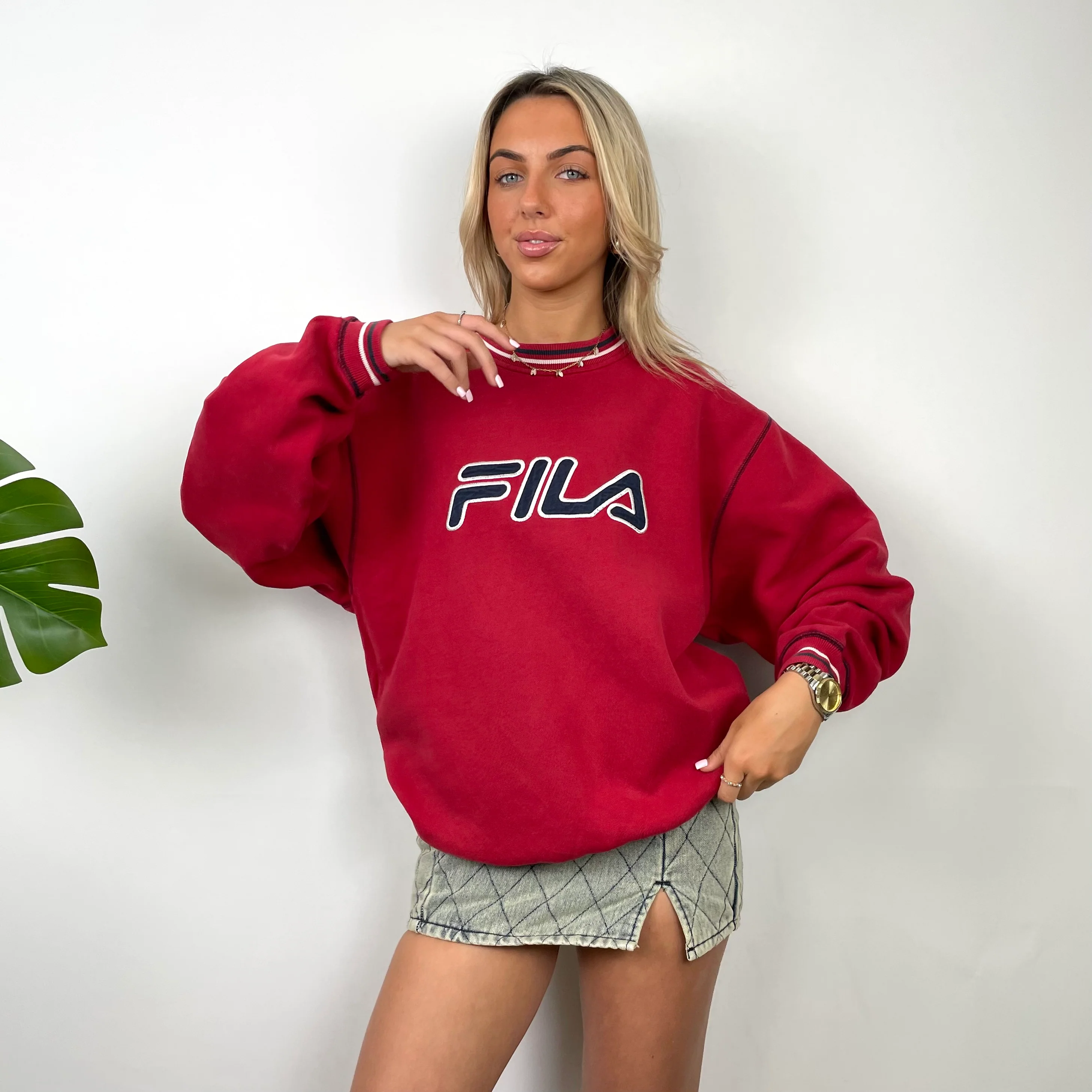 FILA Red Embroidered Spell Out Sweatshirt (L) - Image 4