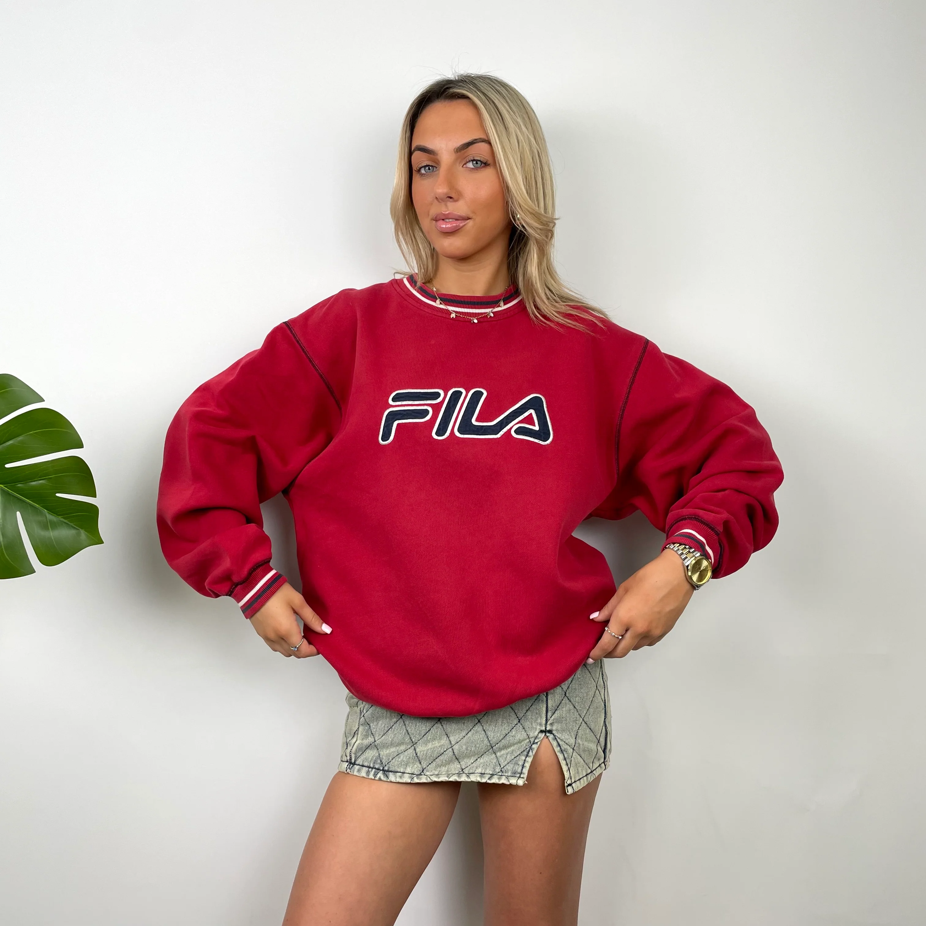 FILA Red Embroidered Spell Out Sweatshirt (L) - Image 5