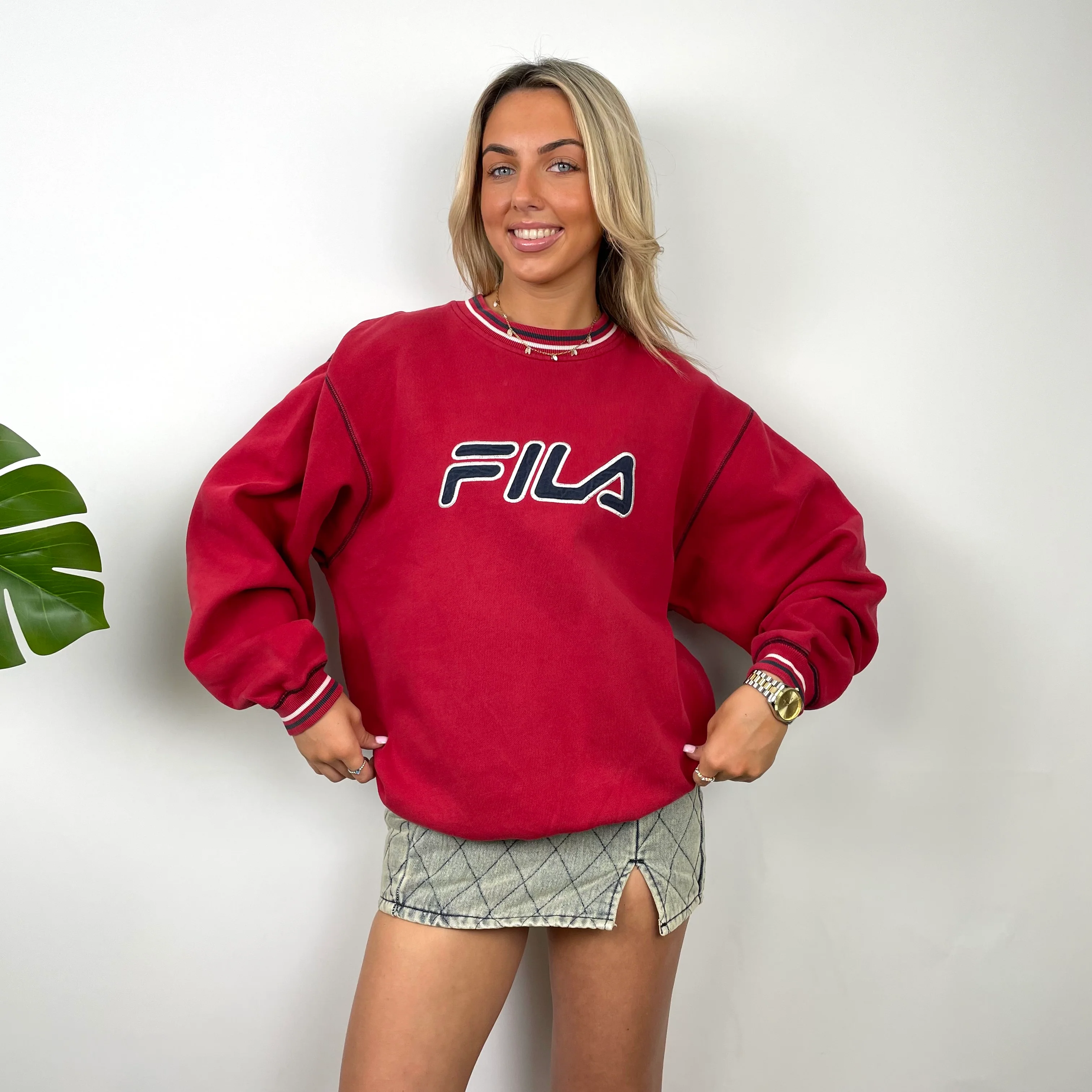 FILA Red Embroidered Spell Out Sweatshirt (L) - Image 6
