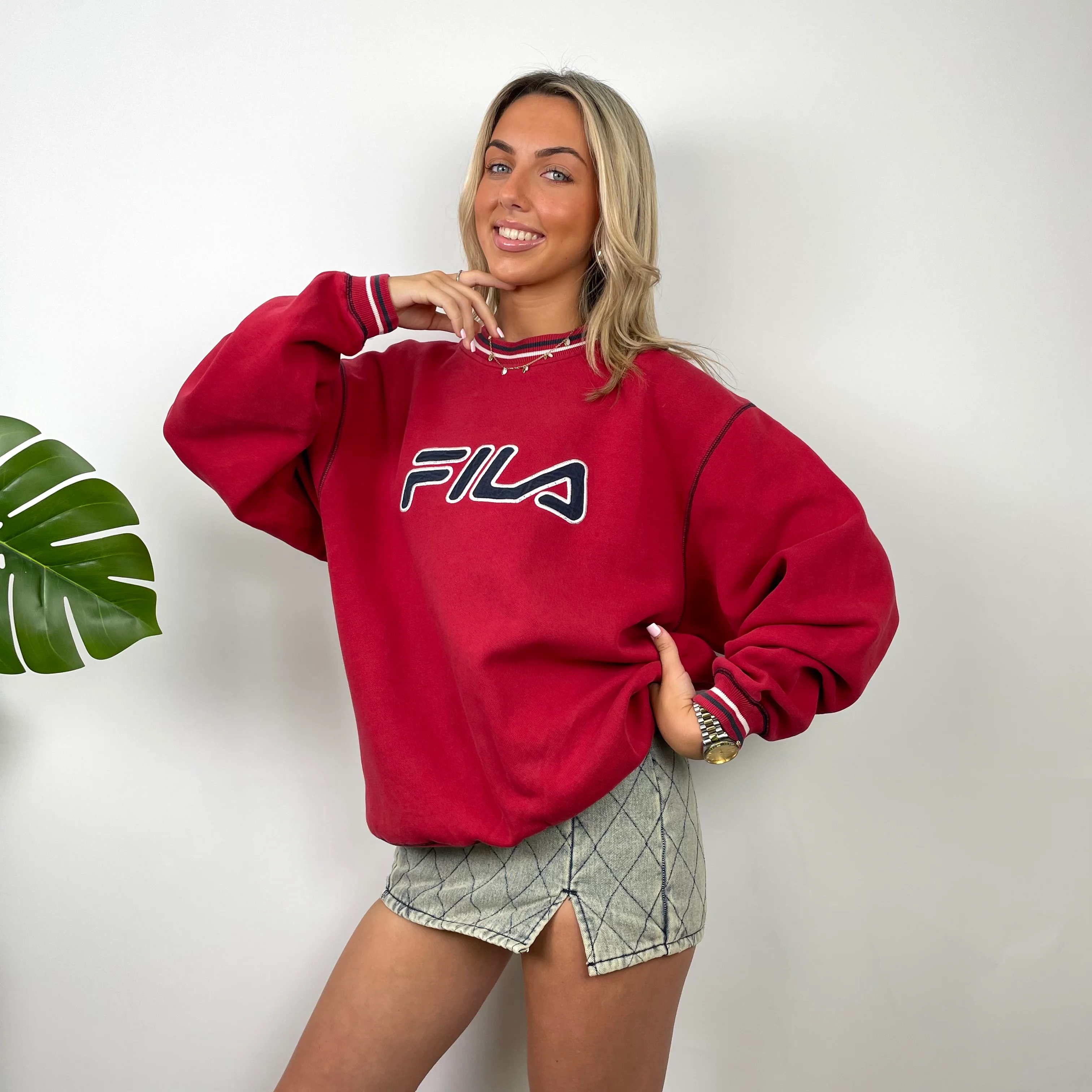 FILA Red Embroidered Spell Out Sweatshirt (L) - Image 8