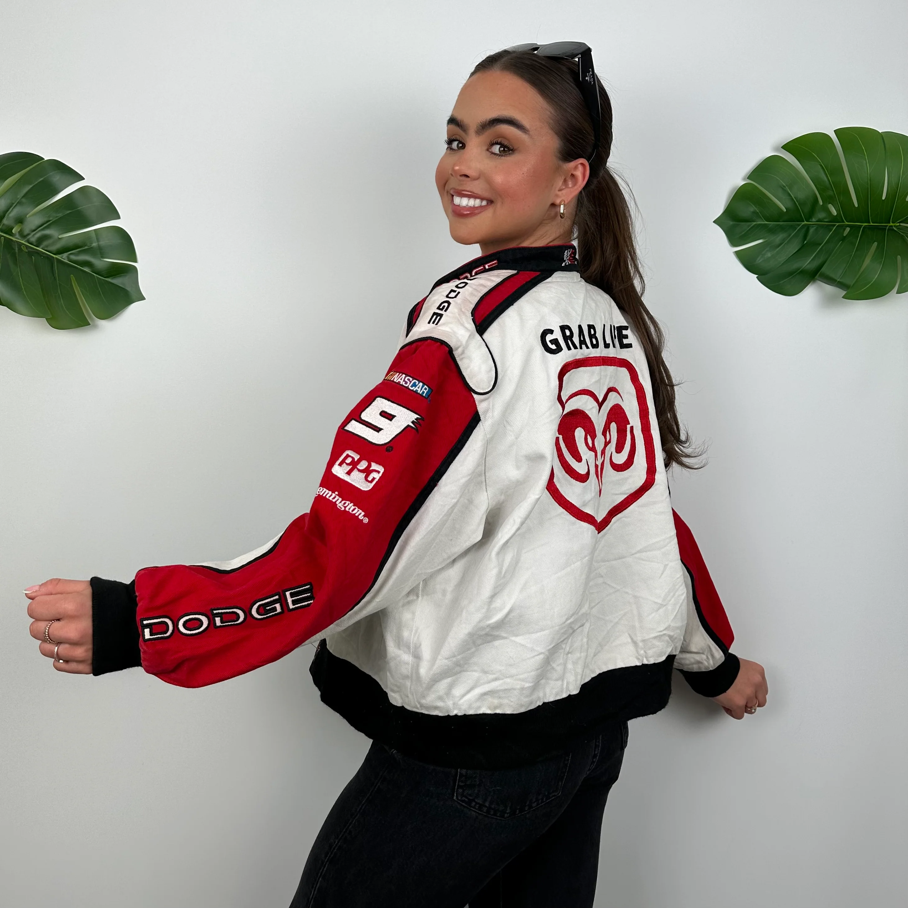 Jeff Hamilton Dodge Red & White NASCAR Chase Authentic Grab Life By The Horn Racing Jacket (S) - Image 7