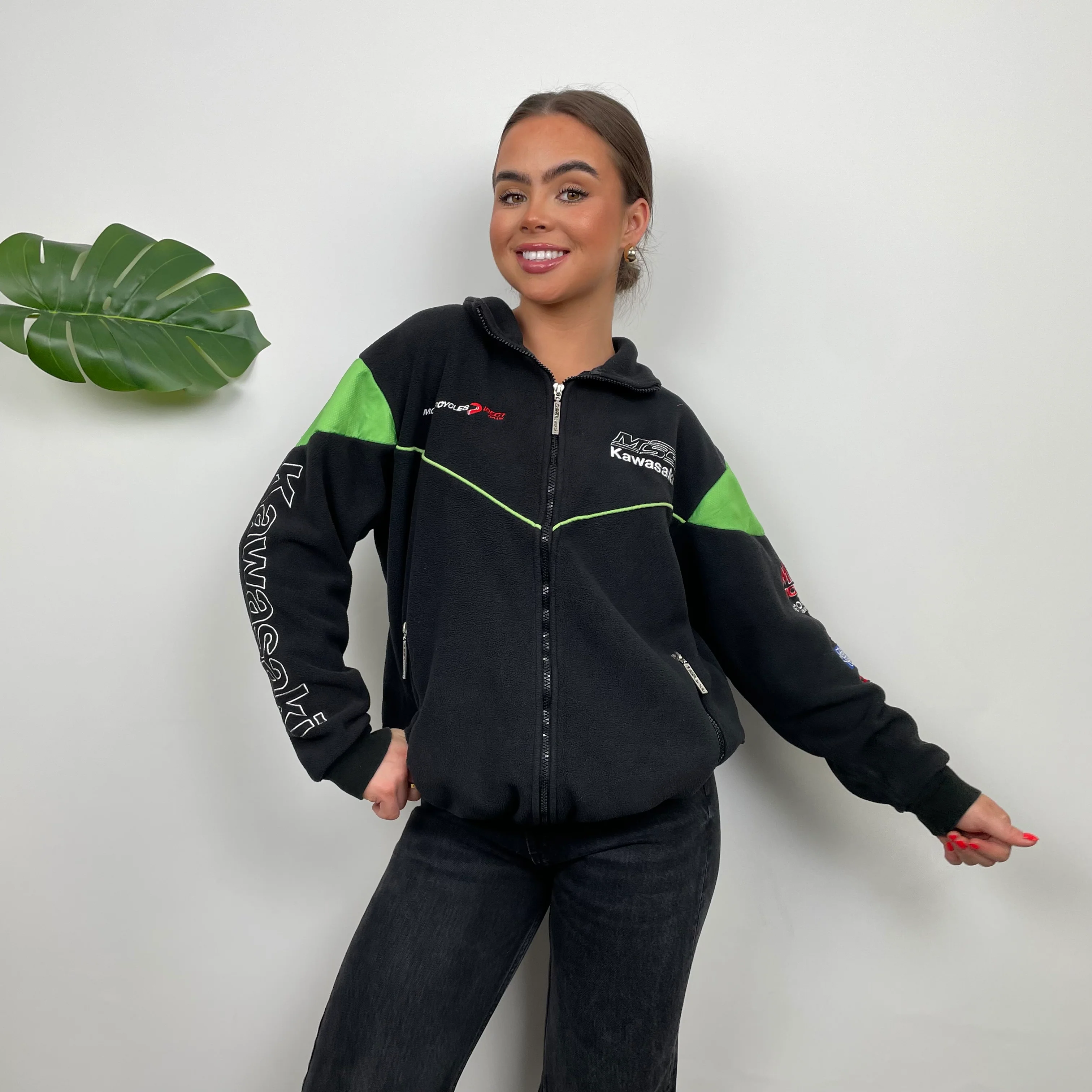 Kawasaki Racing RARE Black Embroidered Spell Out Zip Up (S) - Image 6