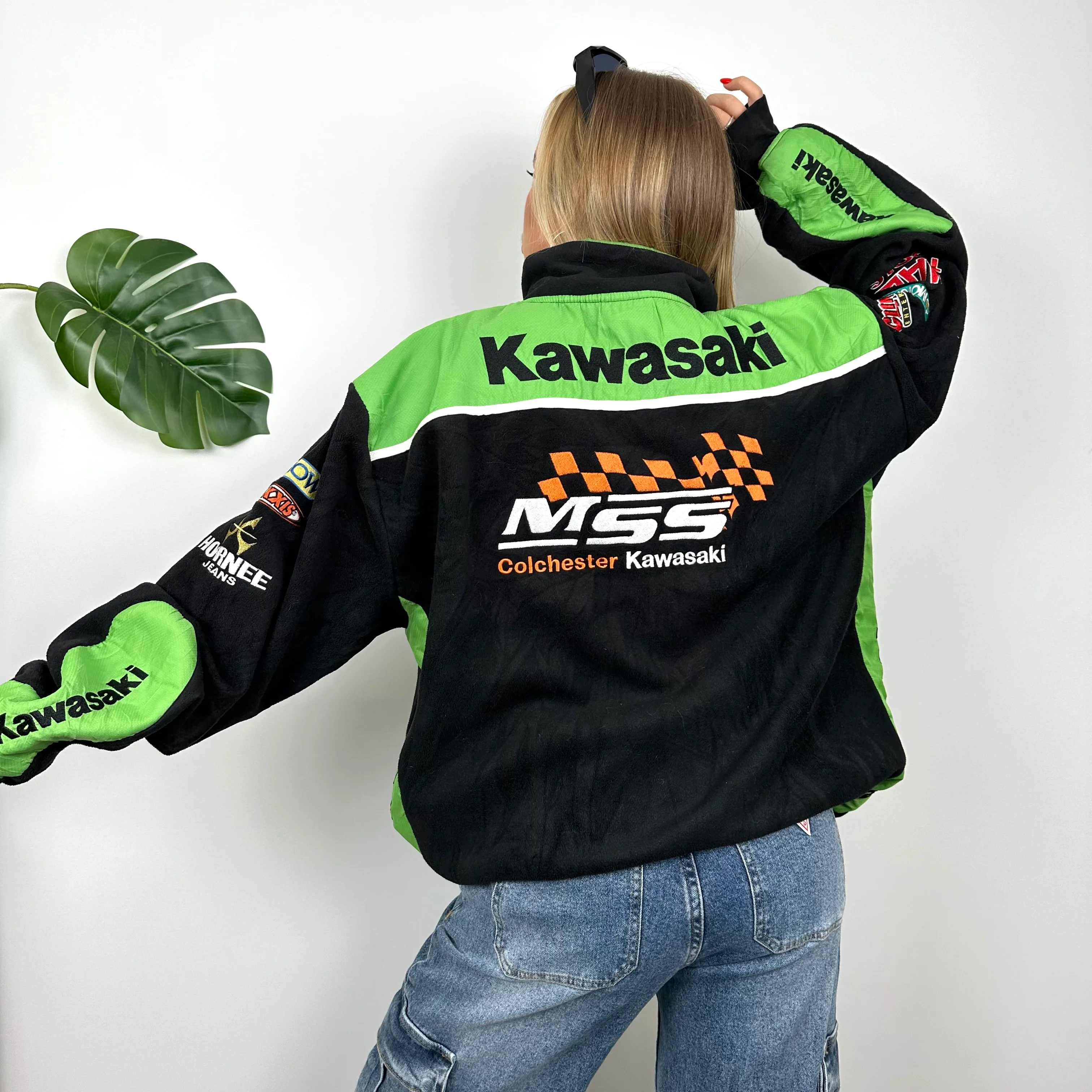 Kawasaki Racing RARE Black Embroidered Spell Out Zip Up Fleece (XXL) - Image 3