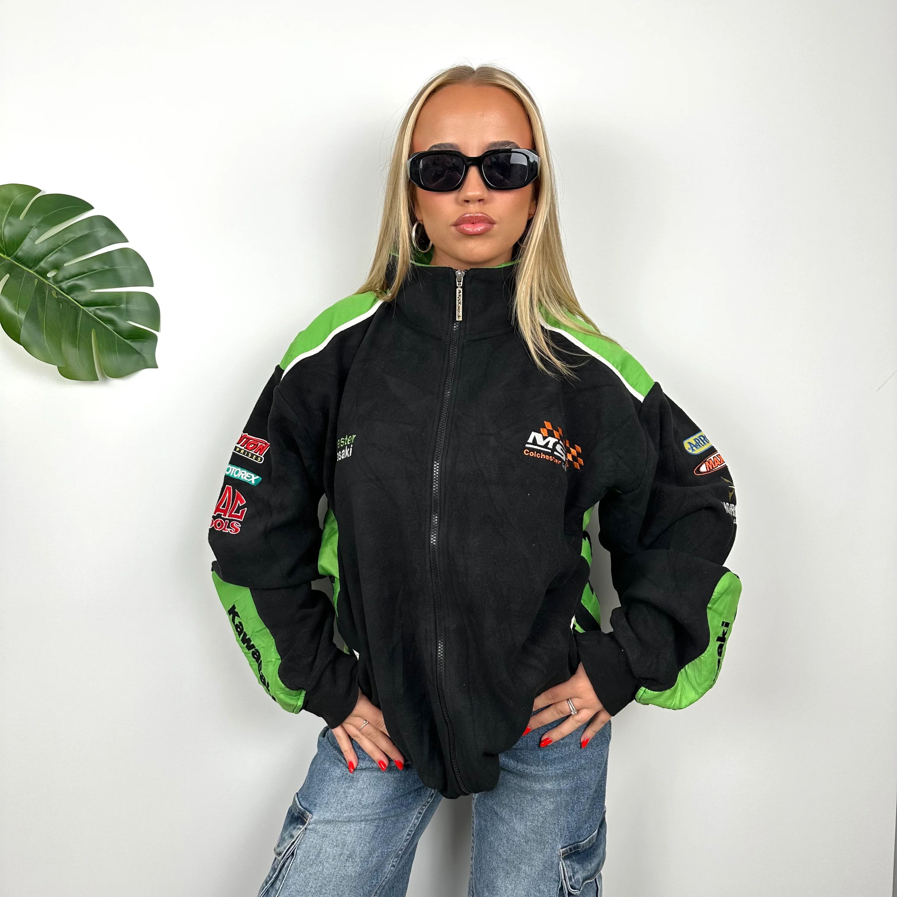Kawasaki Racing RARE Black Embroidered Spell Out Zip Up Fleece (XXL) - Image 4