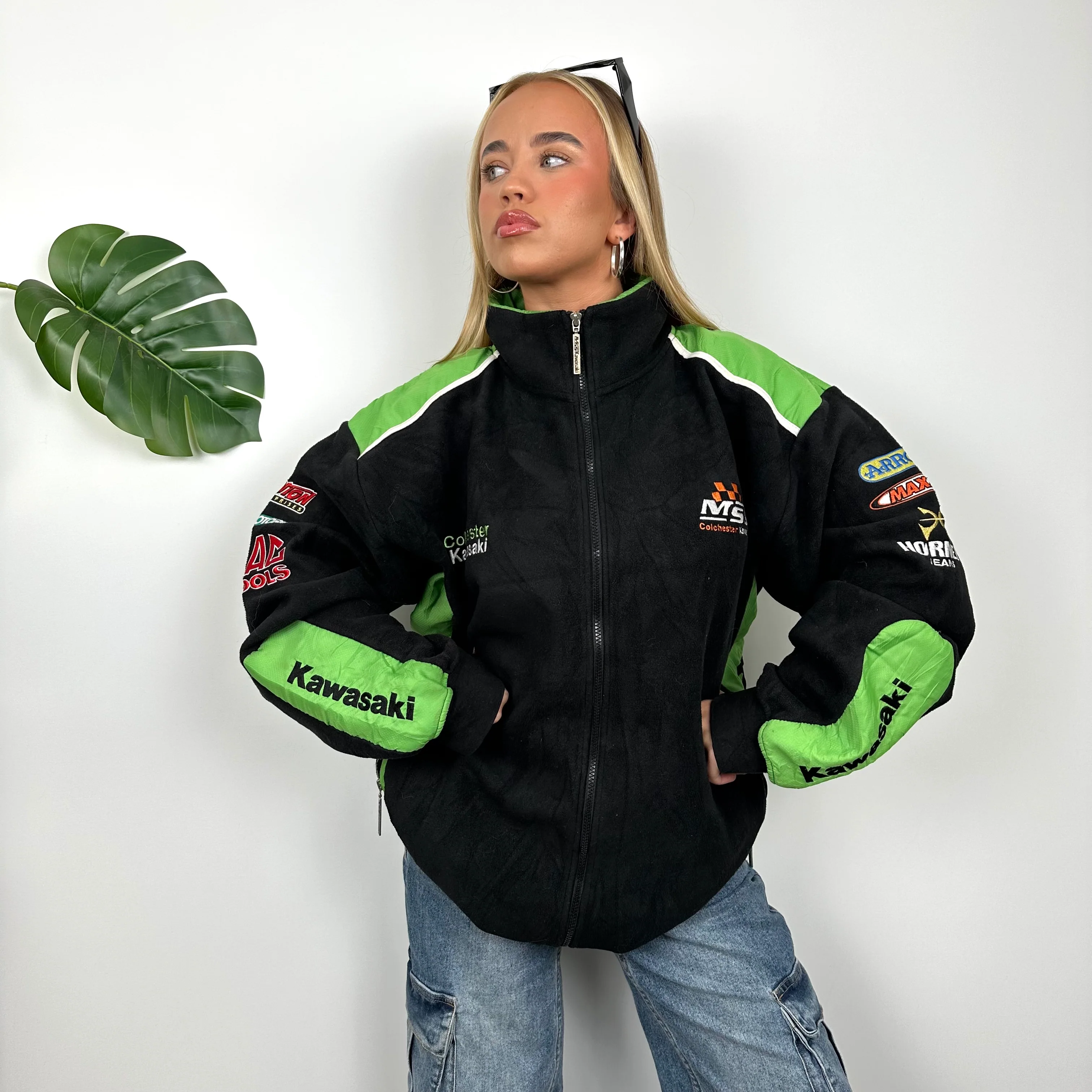 Kawasaki Racing RARE Black Embroidered Spell Out Zip Up Fleece (XXL) - Image 6