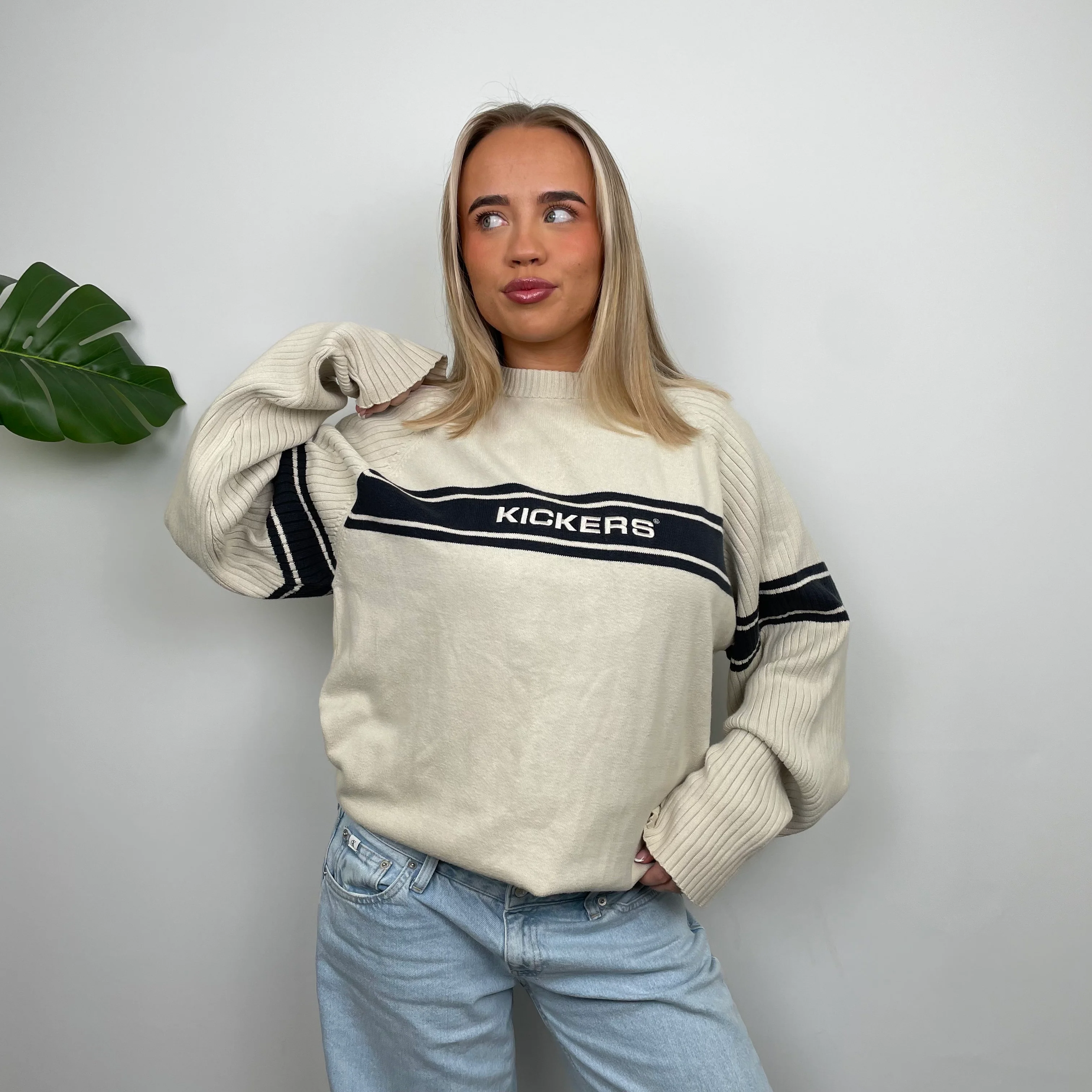 Kickers Cream Spell Out Knitted Sweater (M) - Image 4