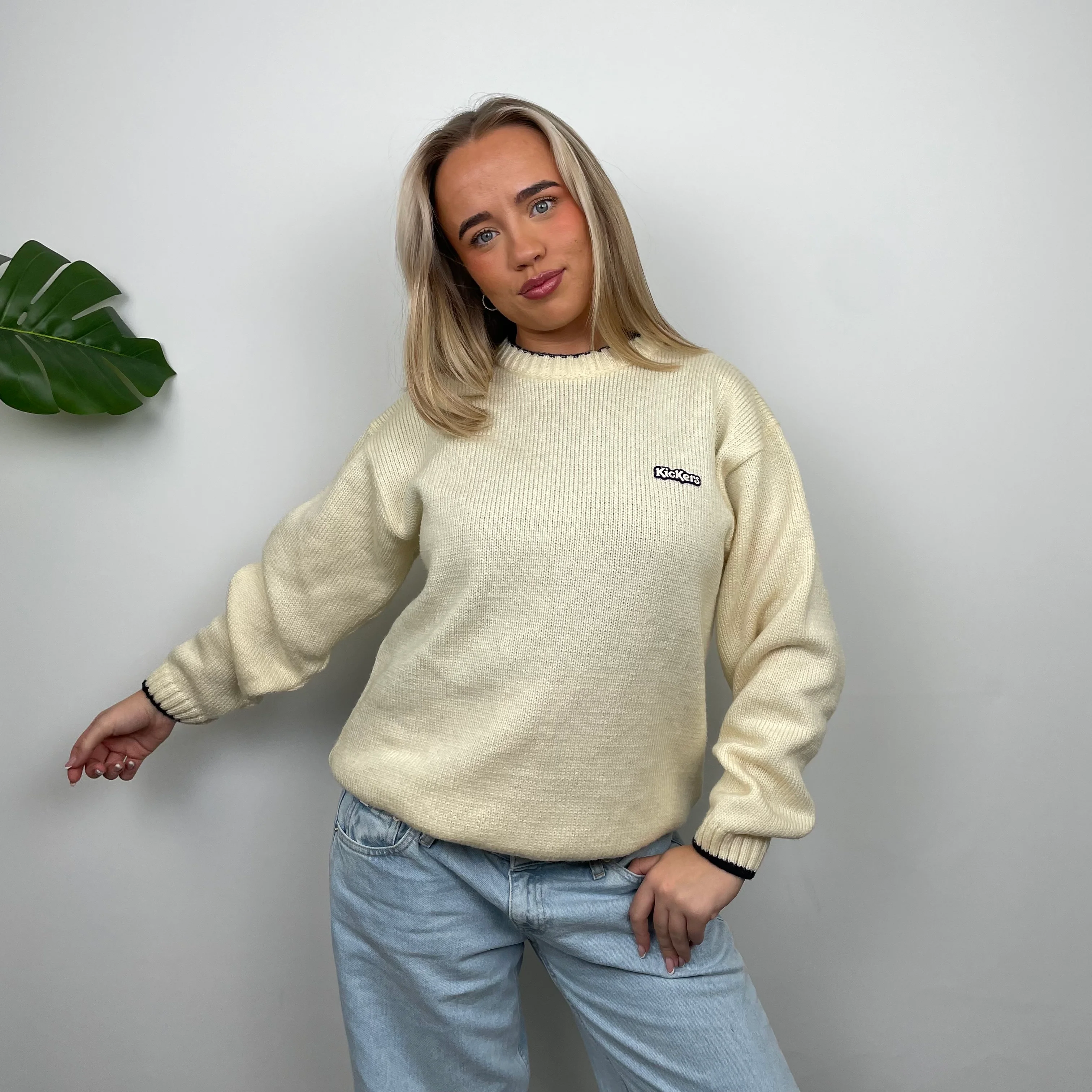Kickers Cream Spell Out Knitted Sweater (L)