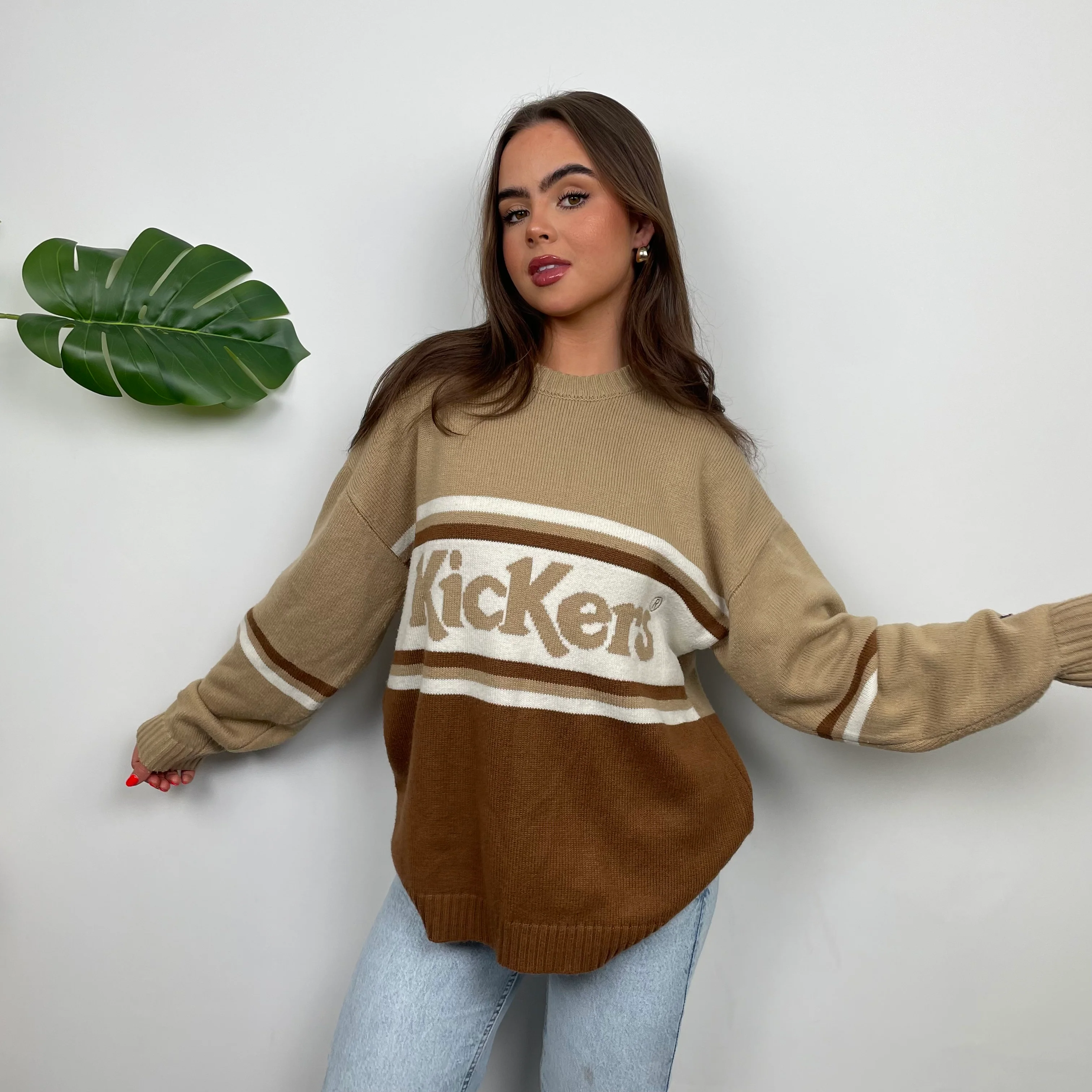 Kickers RARE Brown Embroidered Spell Out Knitted Sweater (M) - Image 2