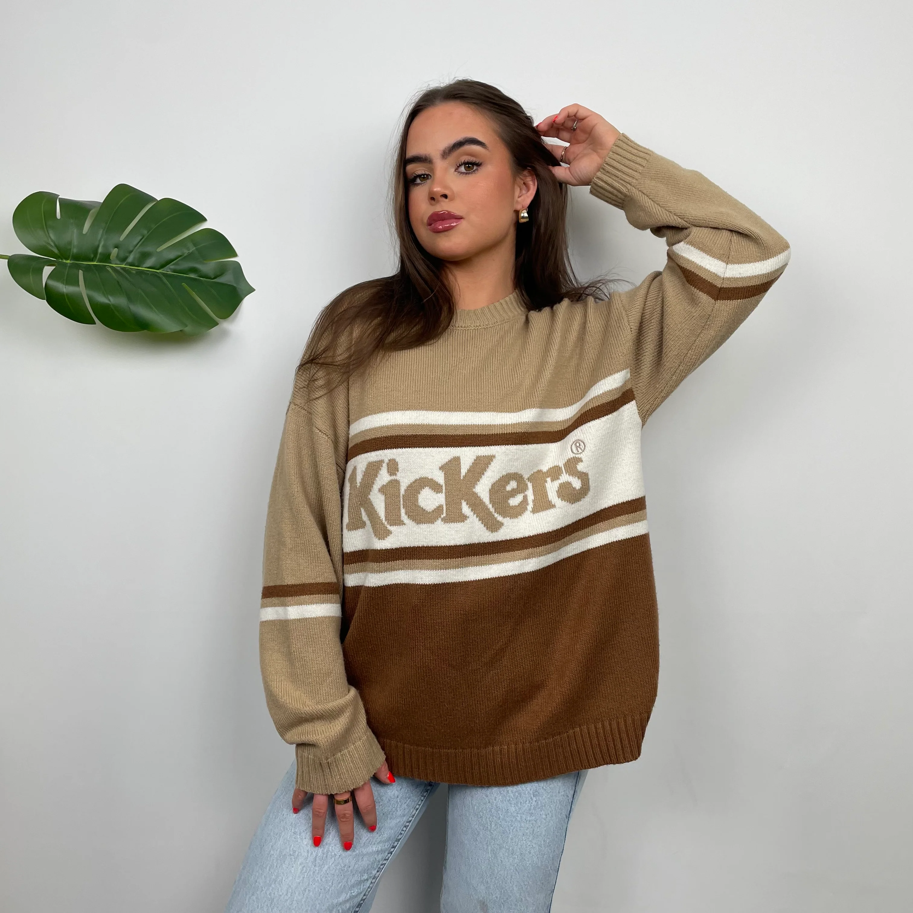 Kickers RARE Brown Embroidered Spell Out Knitted Sweater (M) - Image 3