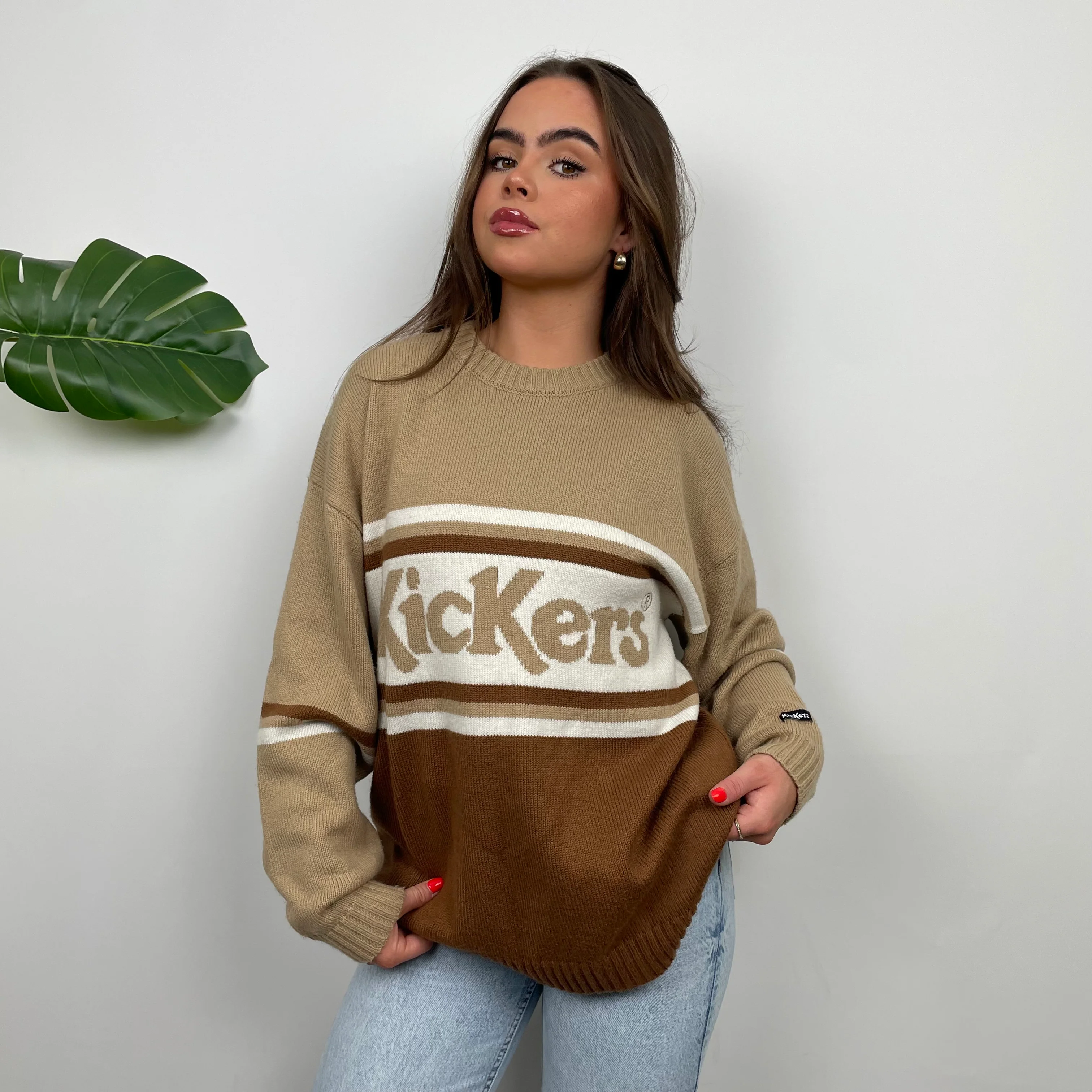 Kickers RARE Brown Embroidered Spell Out Knitted Sweater (M) - Image 4