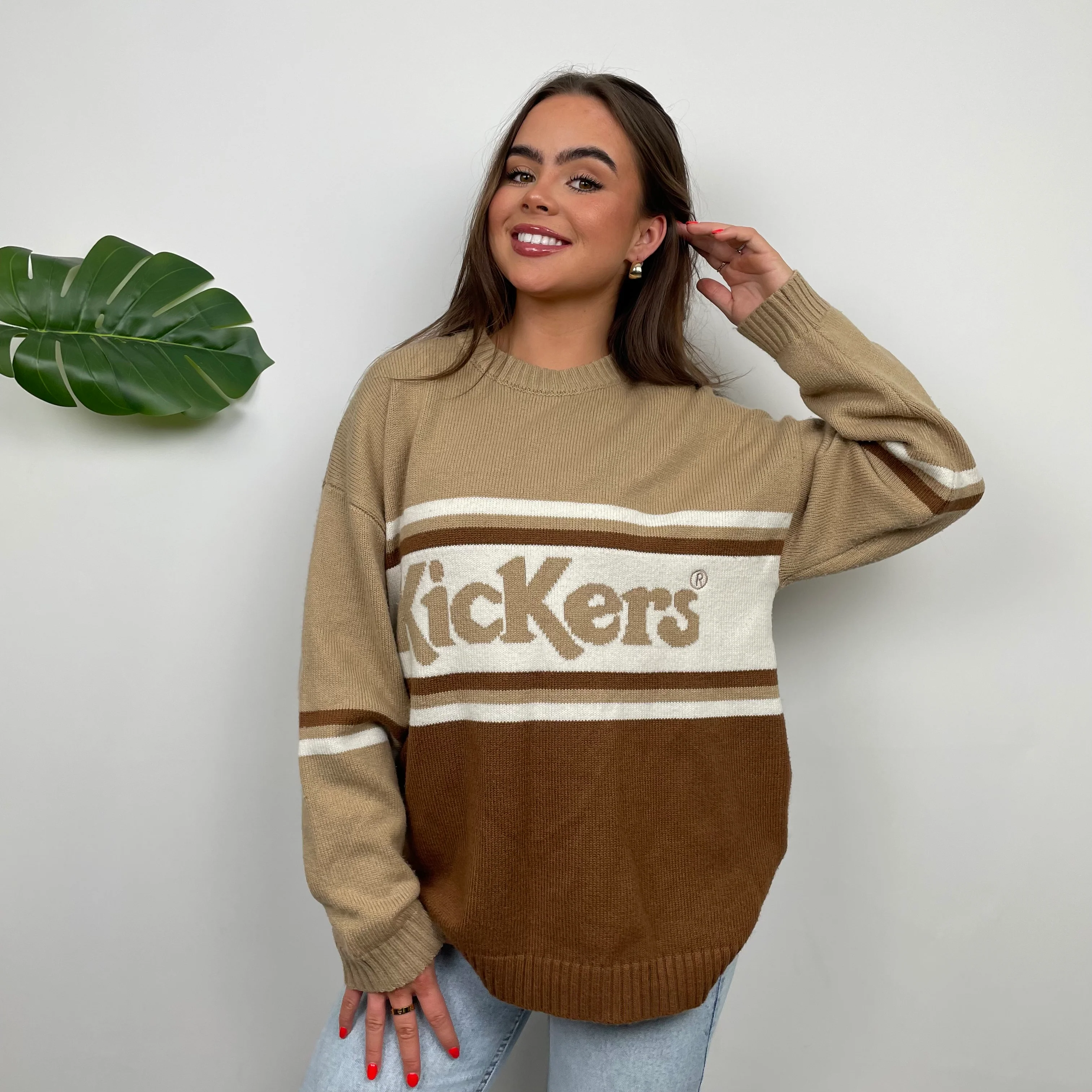 Kickers RARE Brown Embroidered Spell Out Knitted Sweater (M) - Image 5