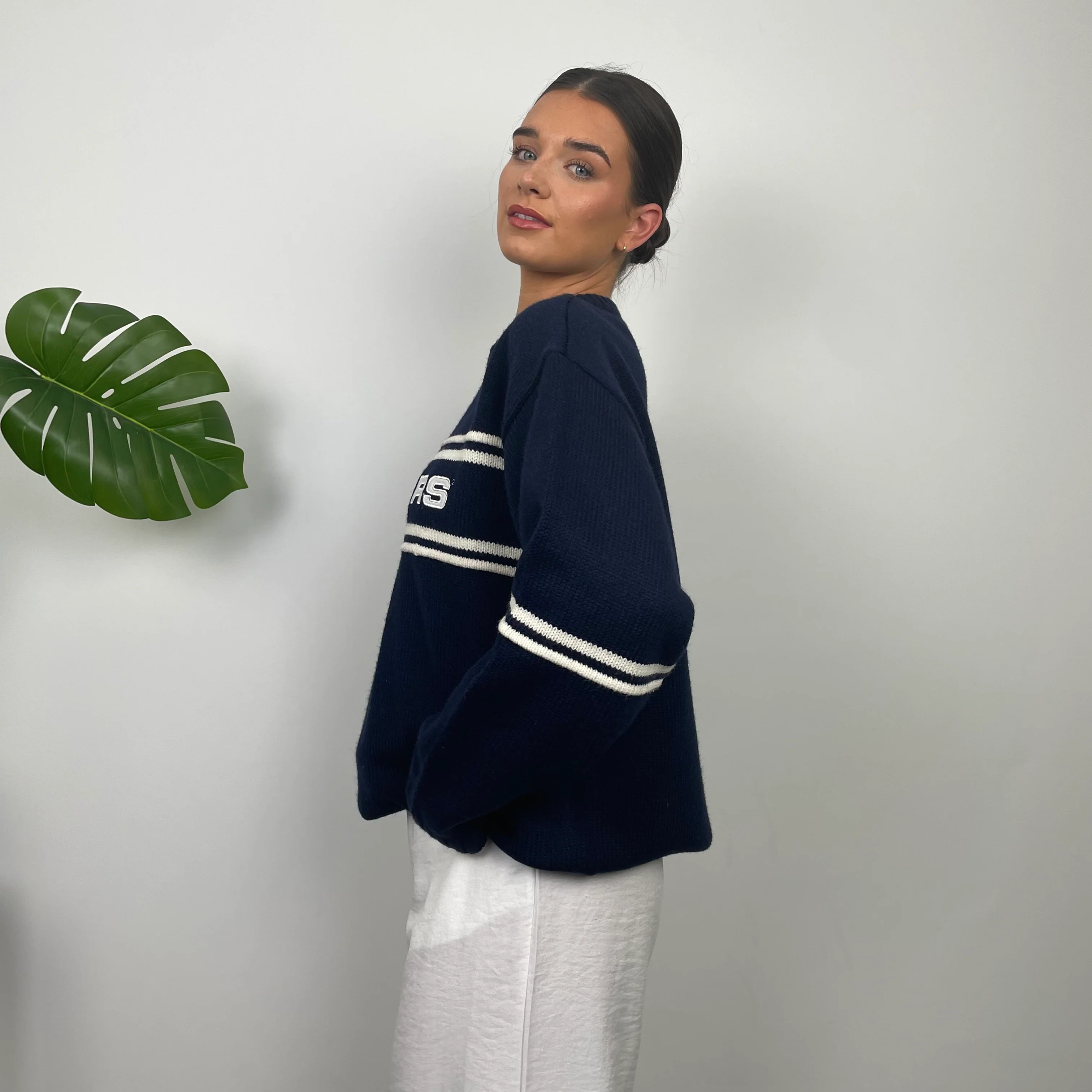 Kickers RARE Navy & Cream Embroidered Spell Out Knitted Sweater (L) - Image 8