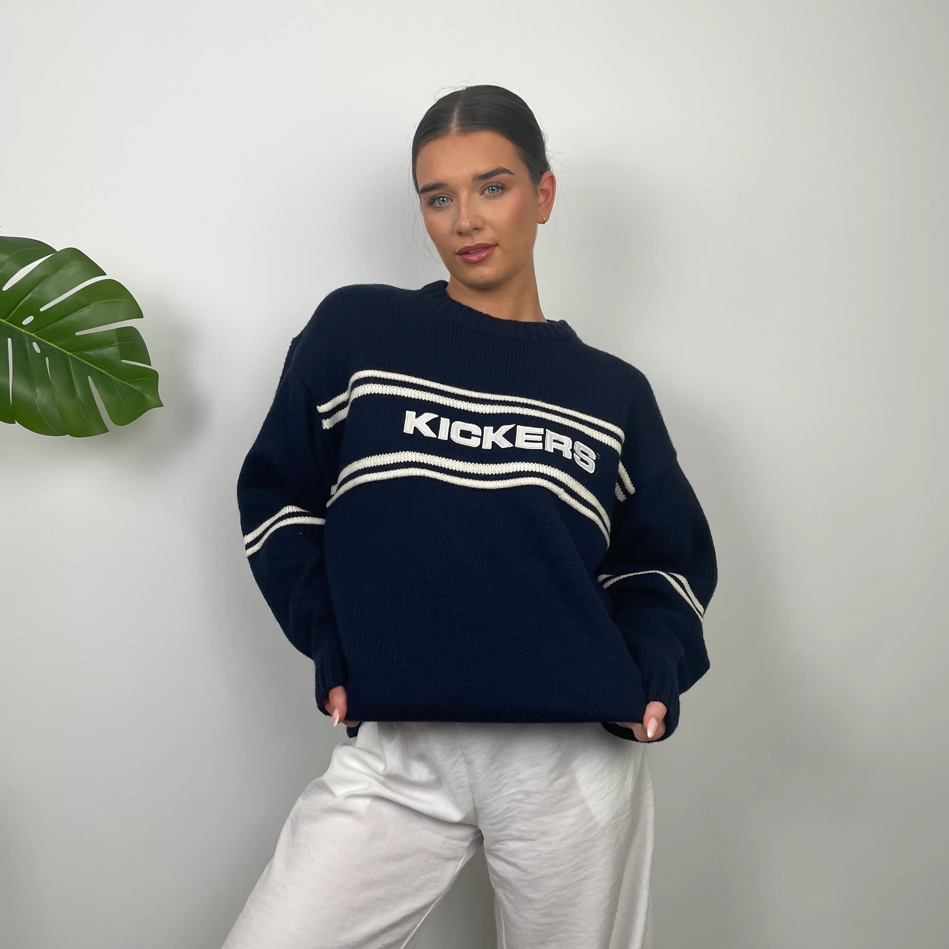 Kickers RARE Navy & Cream Embroidered Spell Out Knitted Sweater (L) - Image 9