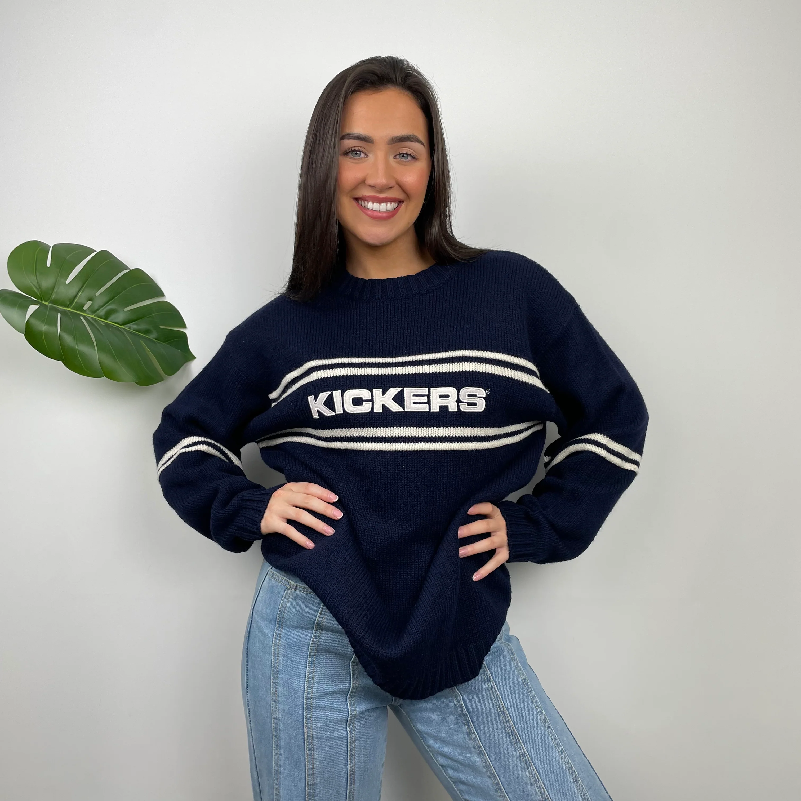 Kickers RARE Navy & Cream Embroidered Spell Out Knitted Sweater (L) - Image 6