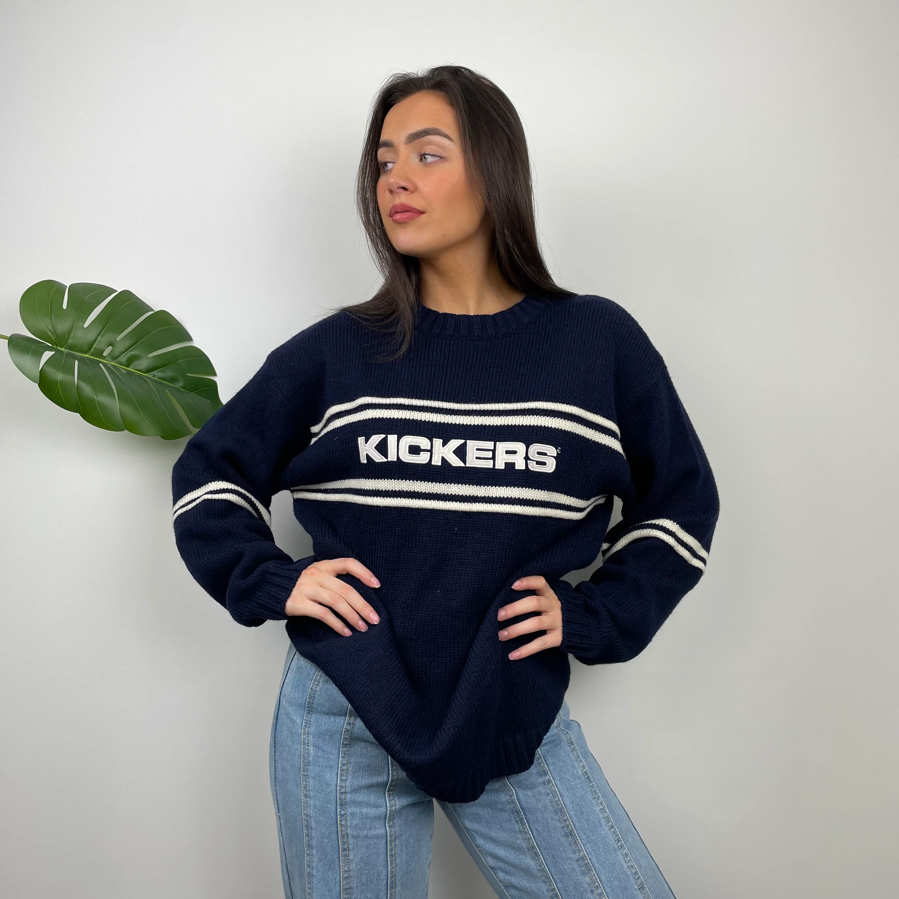 Kickers RARE Navy & Cream Embroidered Spell Out Knitted Sweater (L) - Image 7