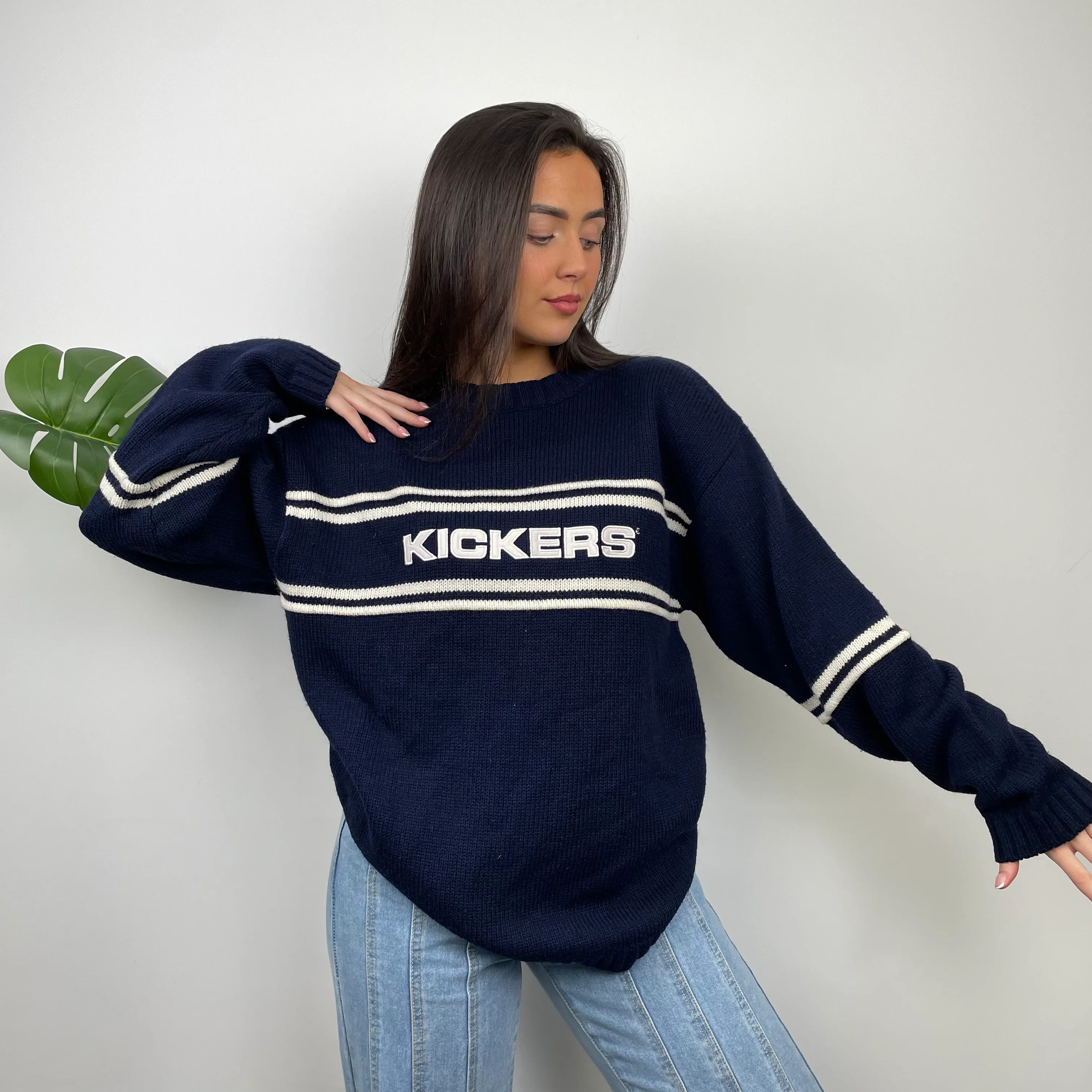 Kickers RARE Navy & Cream Embroidered Spell Out Knitted Sweater (L) - Image 8