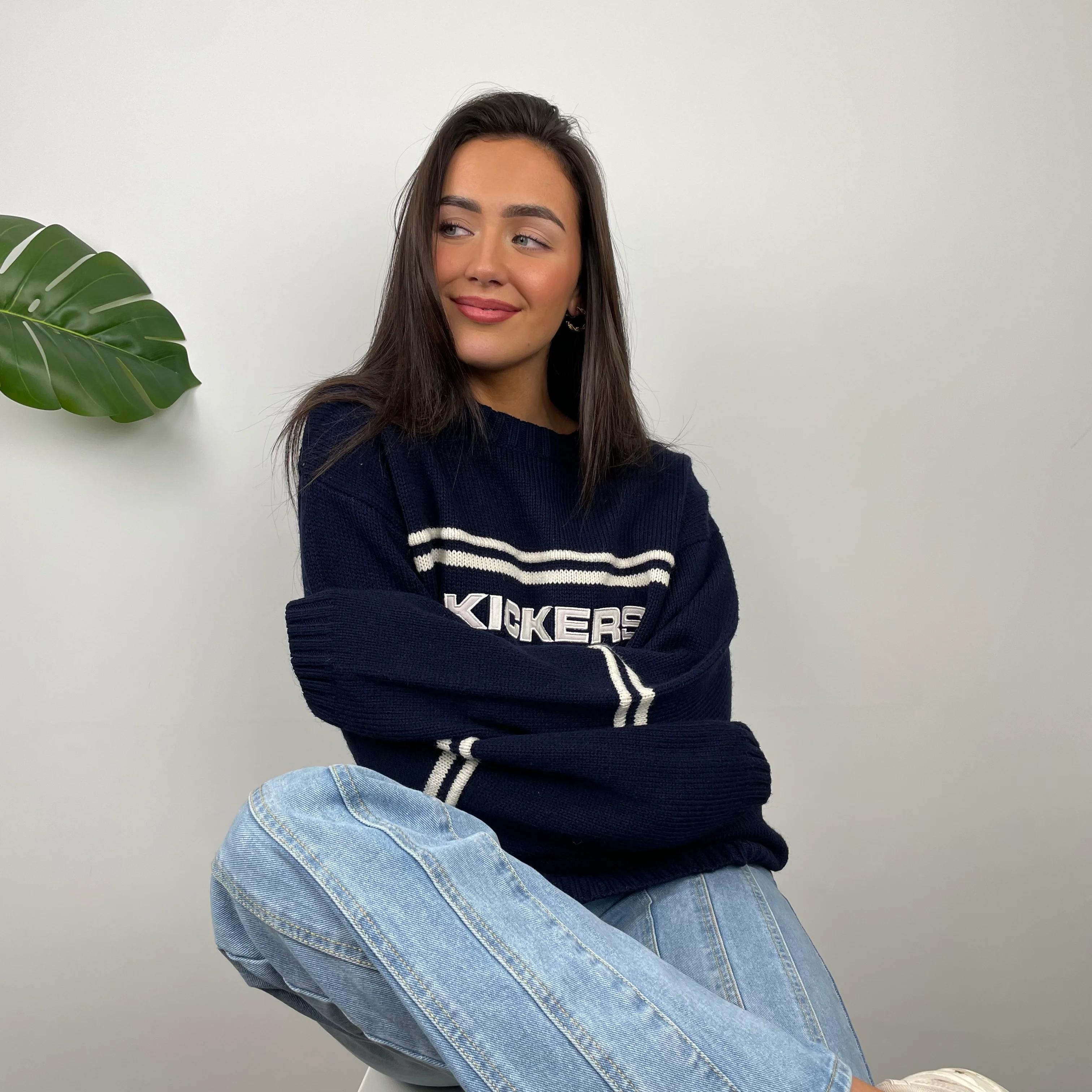 Kickers RARE Navy & Cream Embroidered Spell Out Knitted Sweater (L) - Image 9