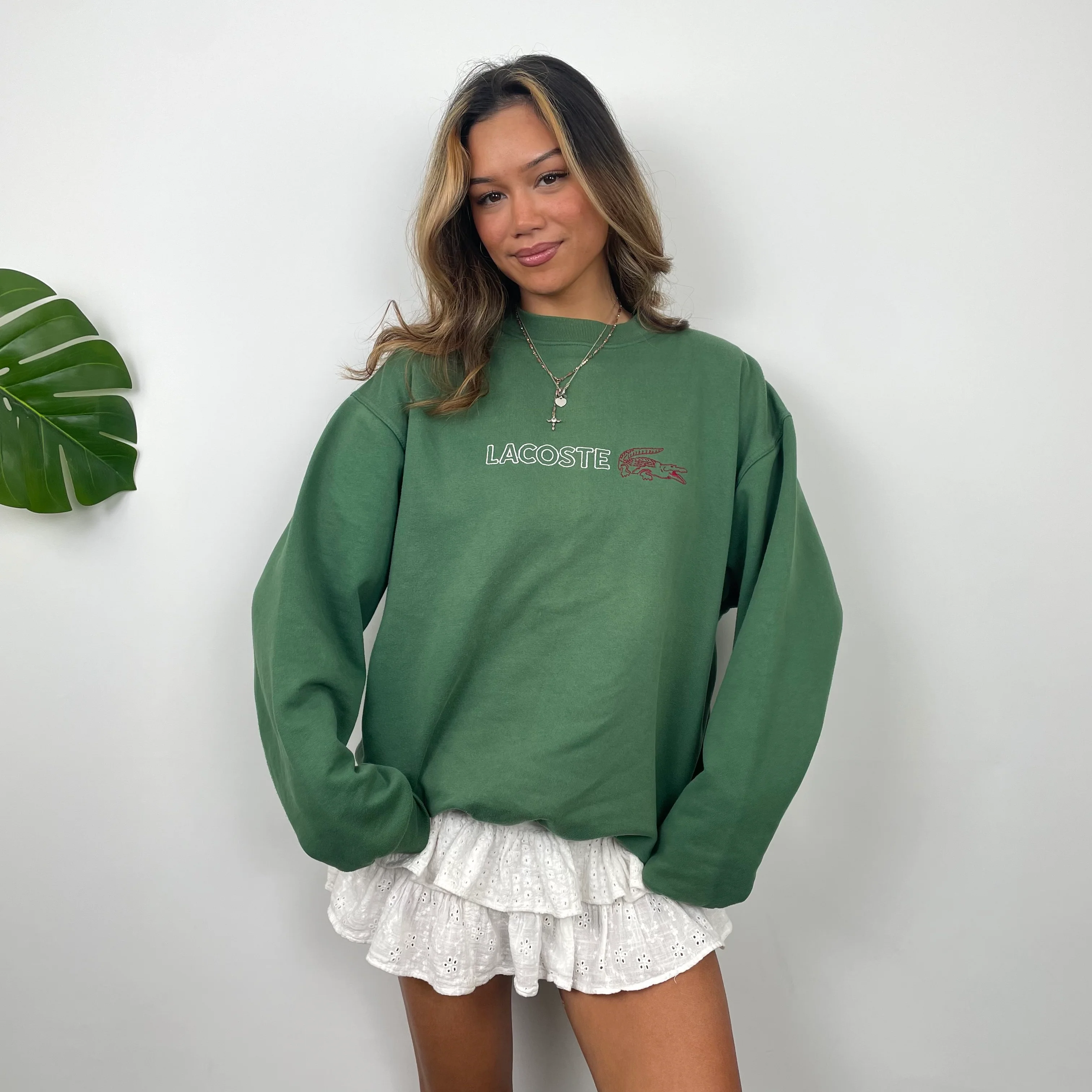 Lacoste Green Embroidered Spell Out Sweatshirt (M) - Image 2