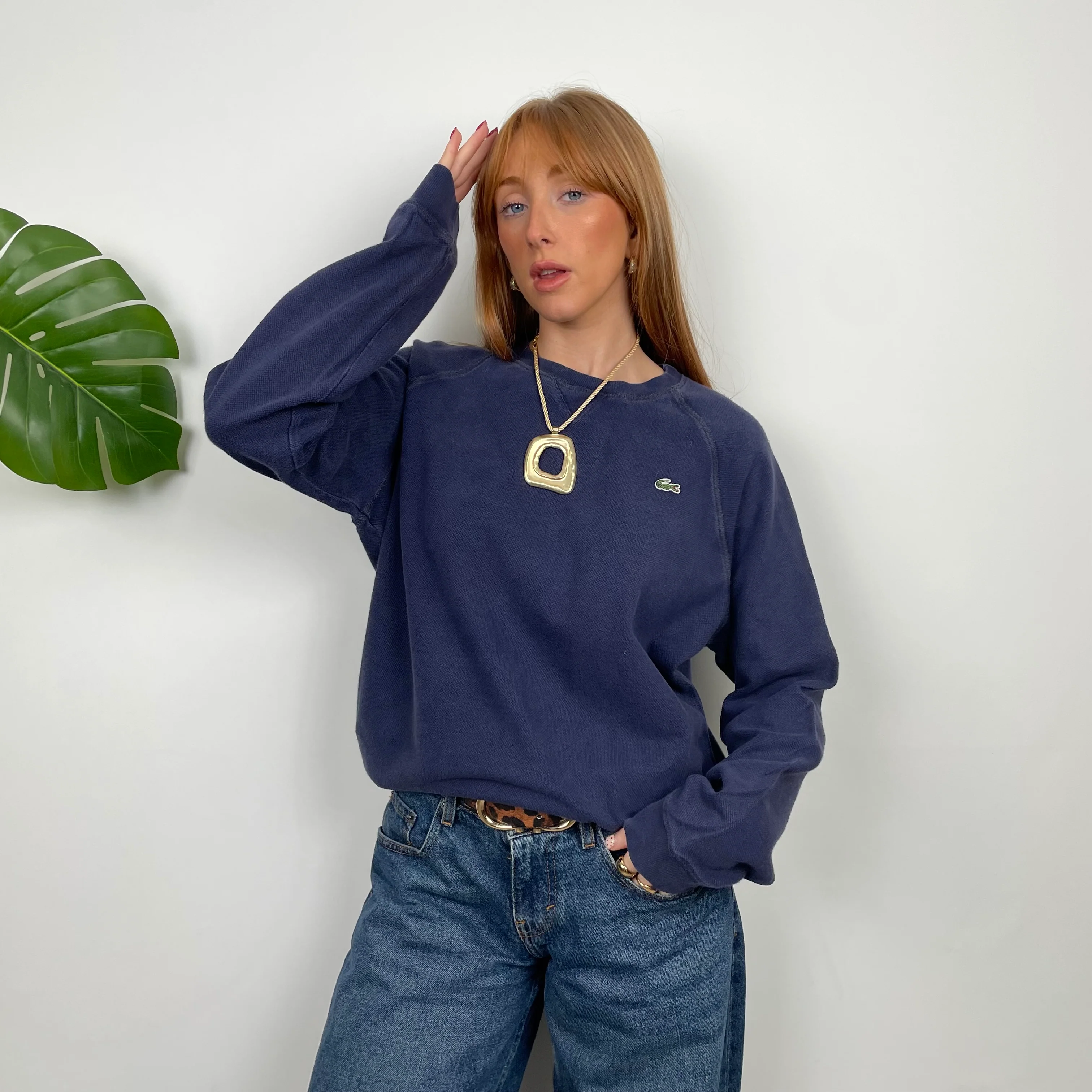 Lacoste RARE Navy Embroidered Logo Sweatshirt (S)