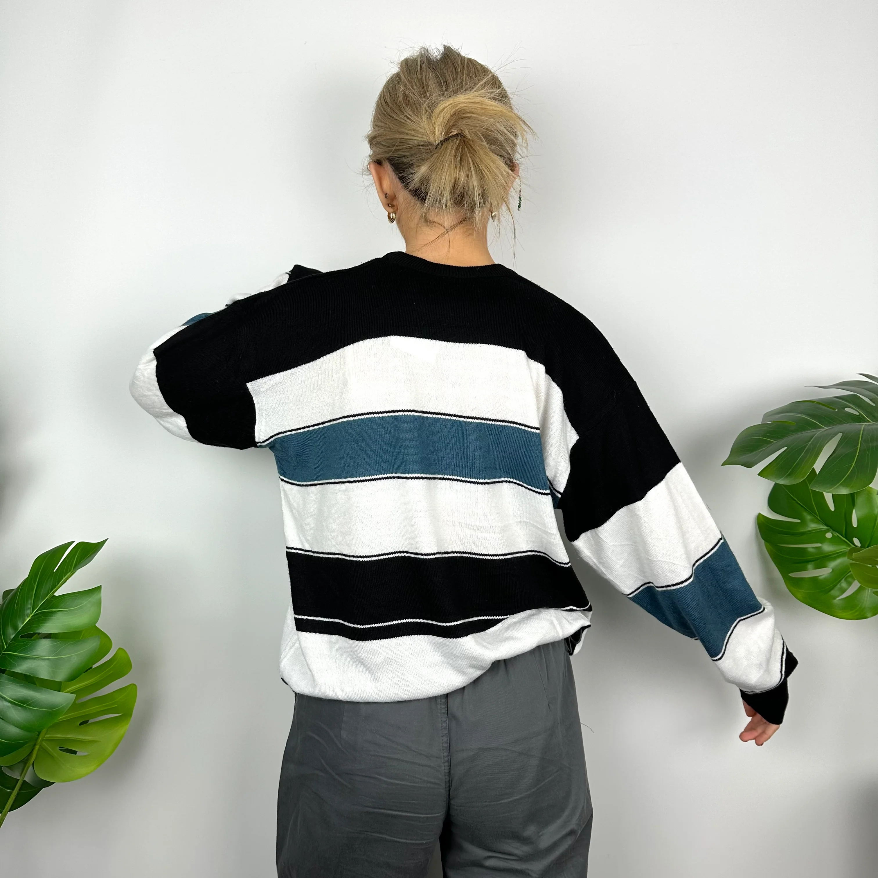 Lacoste White, Black & Navy Striped Embroidered Logo Sweater (M) - Image 3