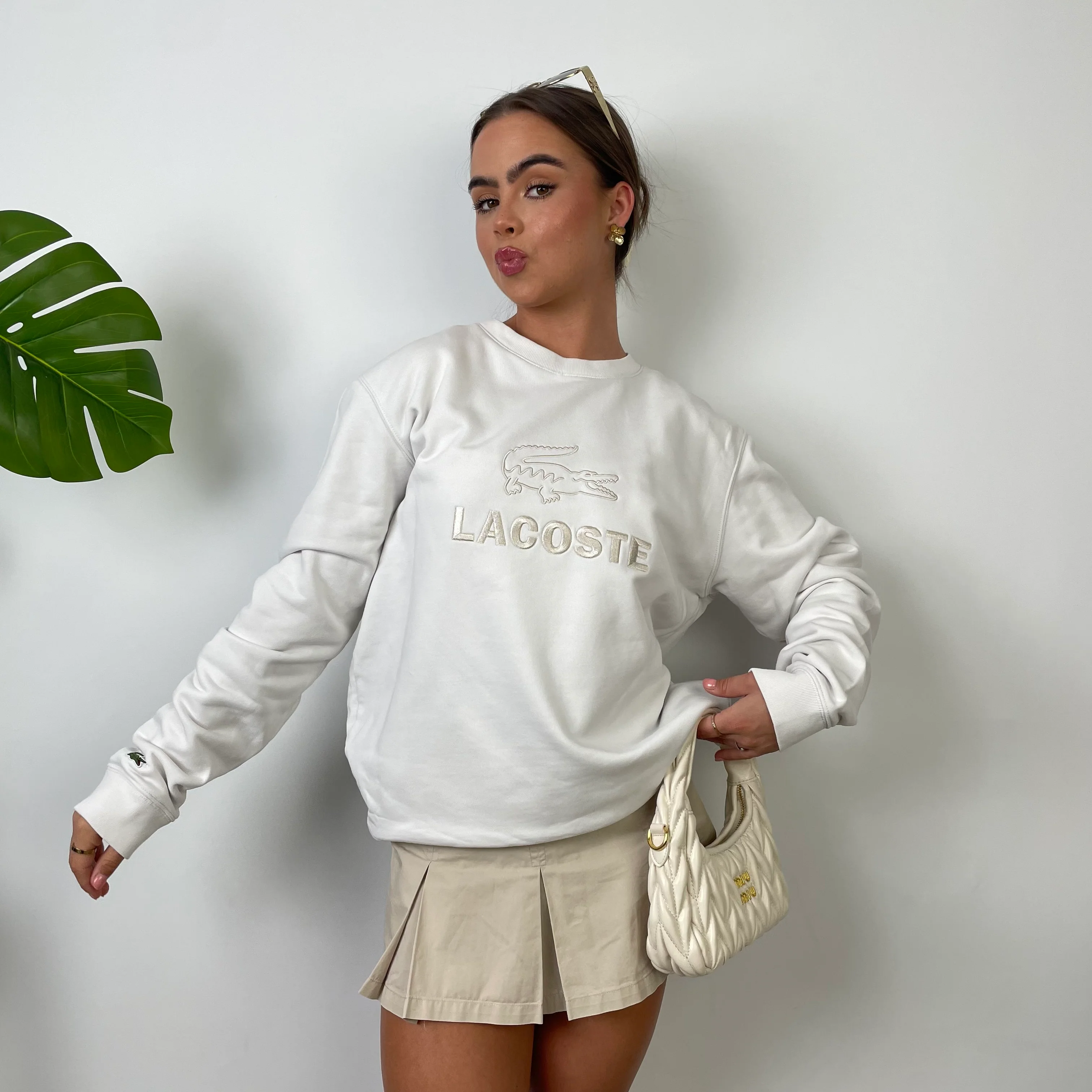 Lacoste White Embroidered Spell Out Sweatshirt (M) - Image 2