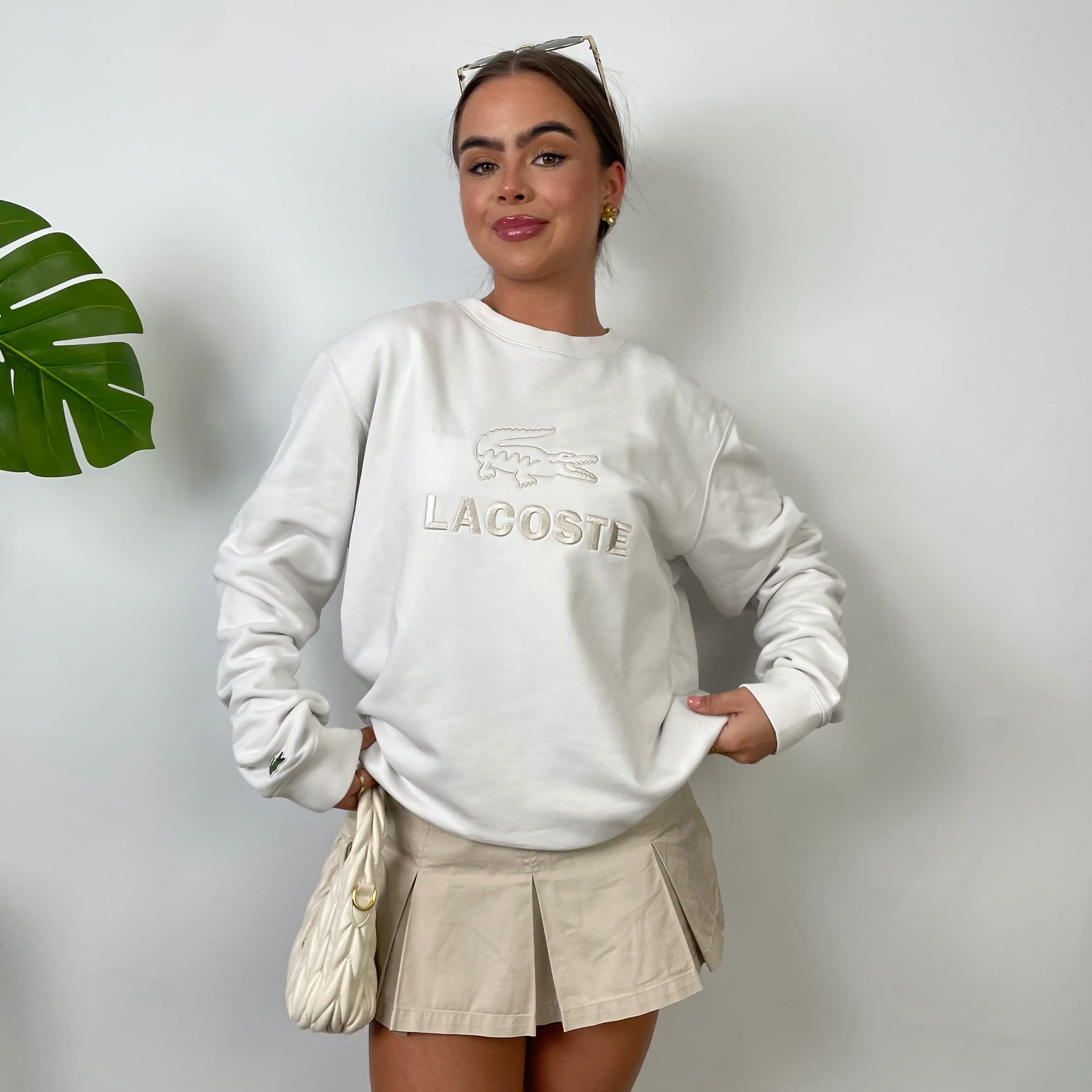 Lacoste White Embroidered Spell Out Sweatshirt (M) - Image 3