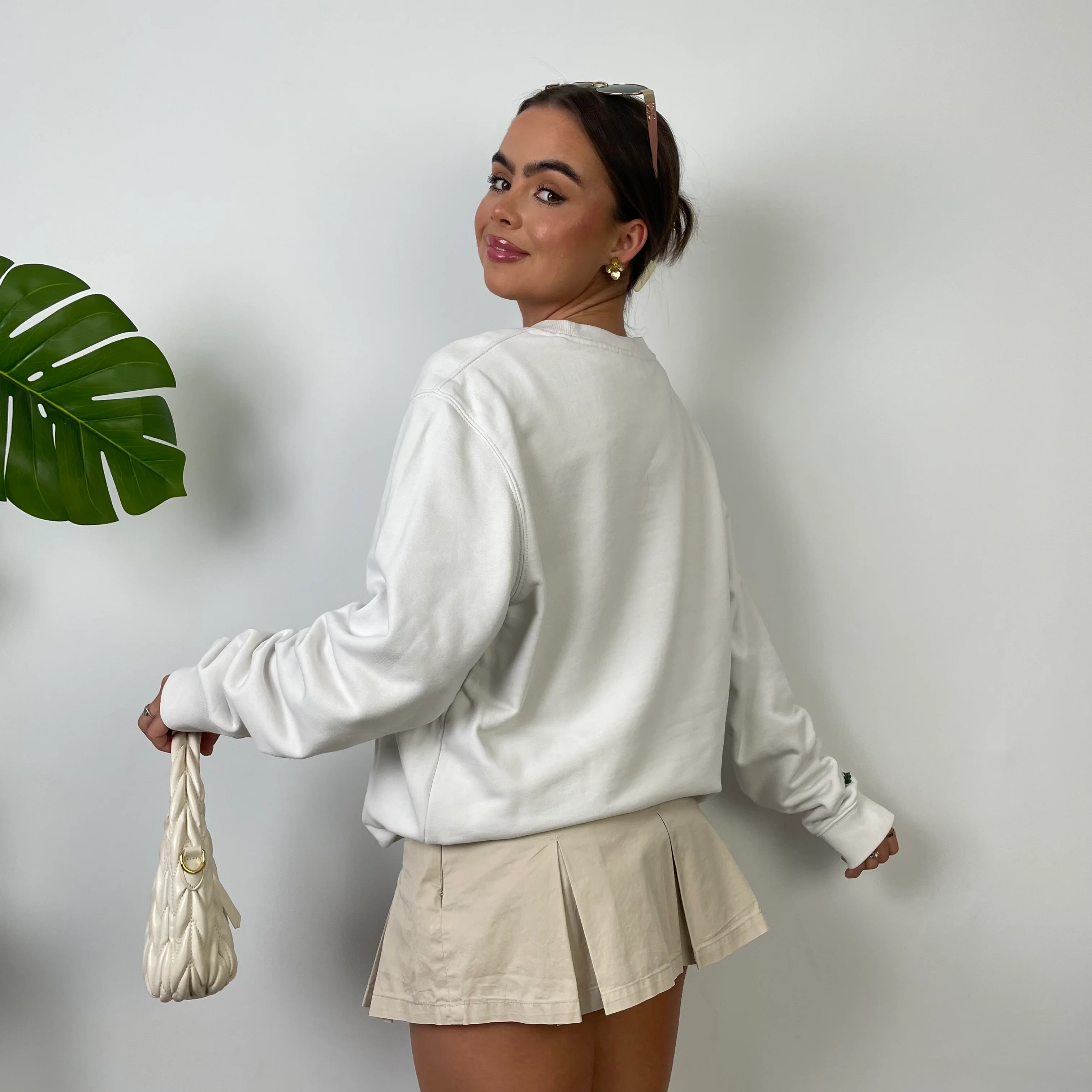 Lacoste White Embroidered Spell Out Sweatshirt (M) - Image 4