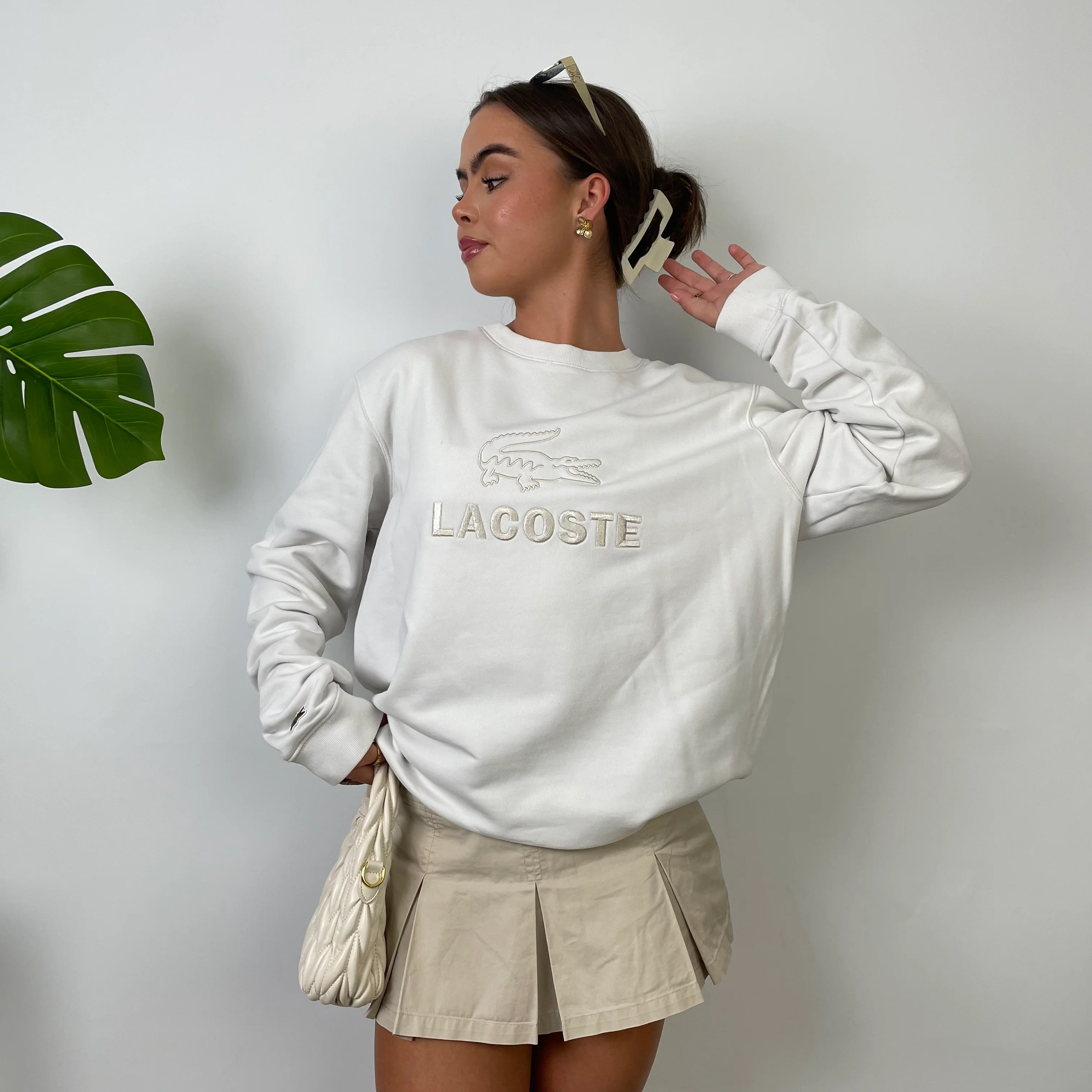 Lacoste White Embroidered Spell Out Sweatshirt (M) - Image 6