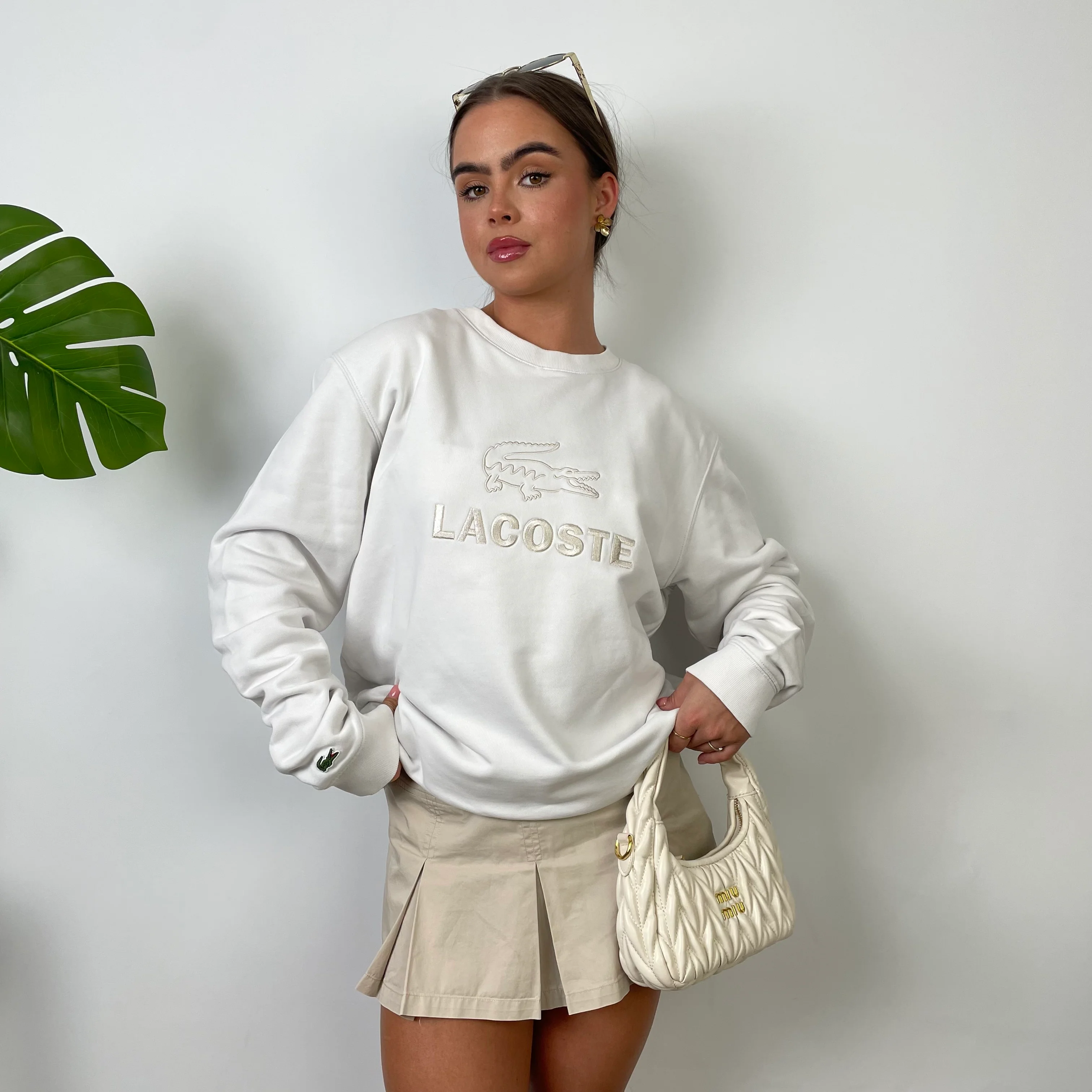 Lacoste White Embroidered Spell Out Sweatshirt (M) - Image 7