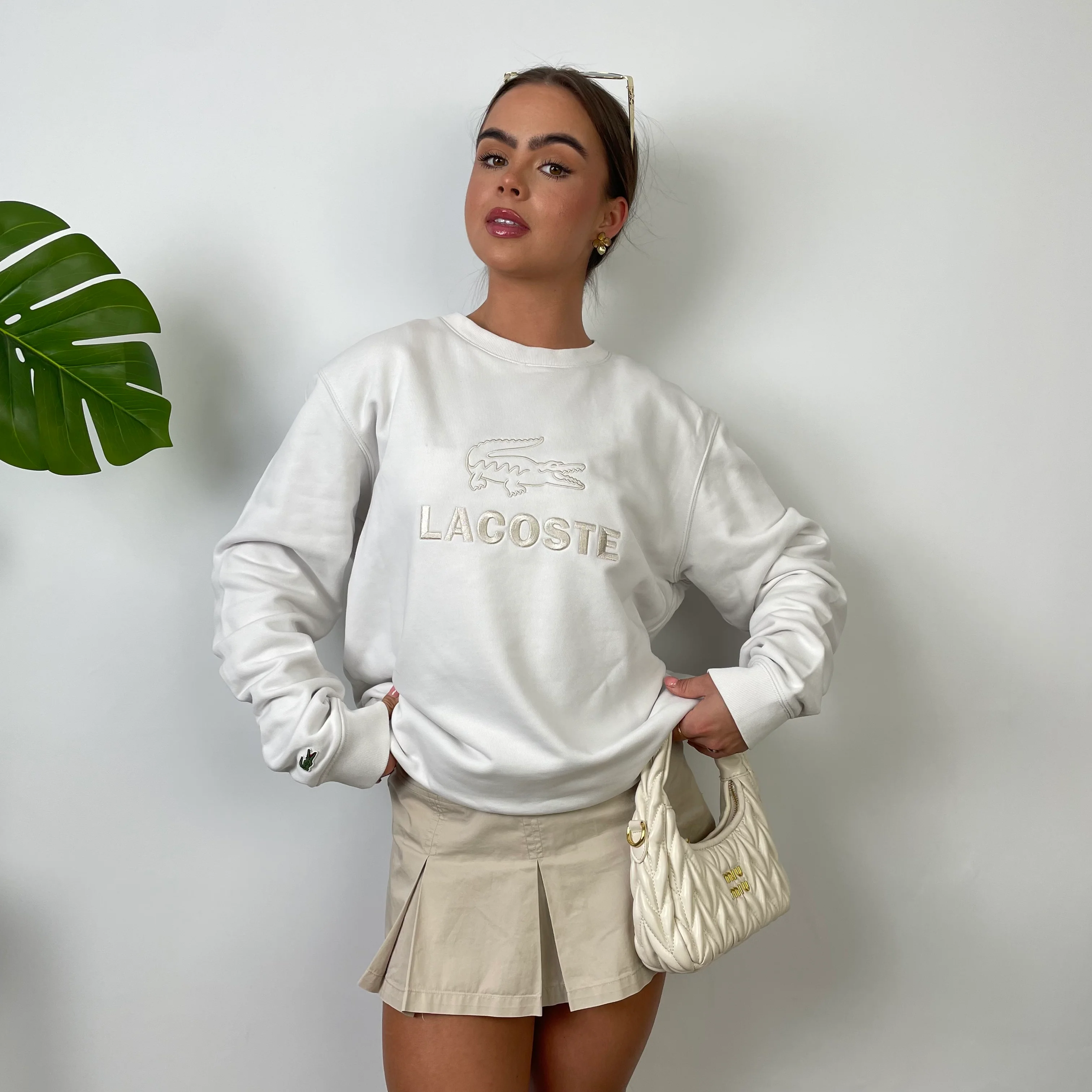 Lacoste White Embroidered Spell Out Sweatshirt (M) - Image 8