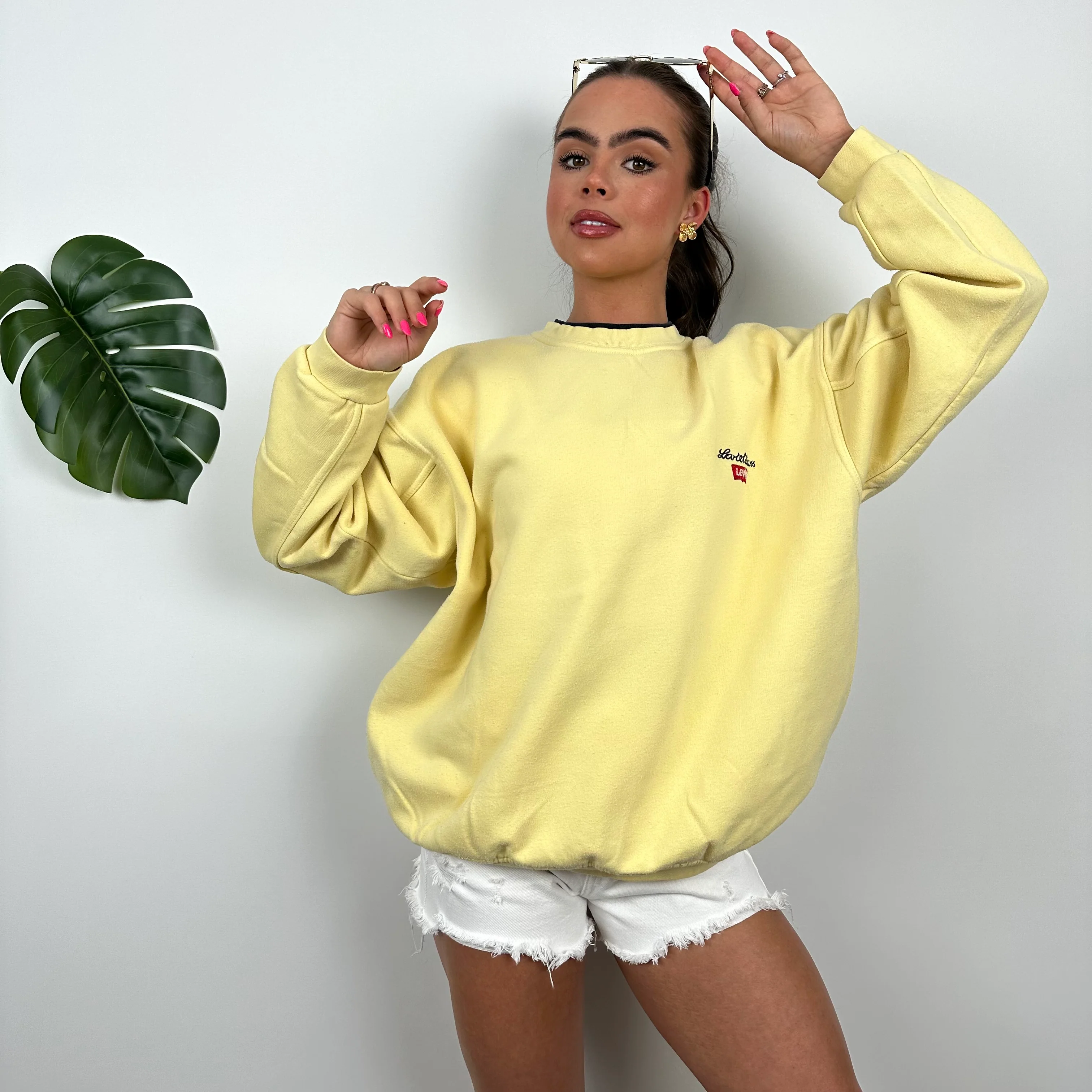 Levi’s Yellow Embroidered Spell Out Sweatshirt (L) - Image 2