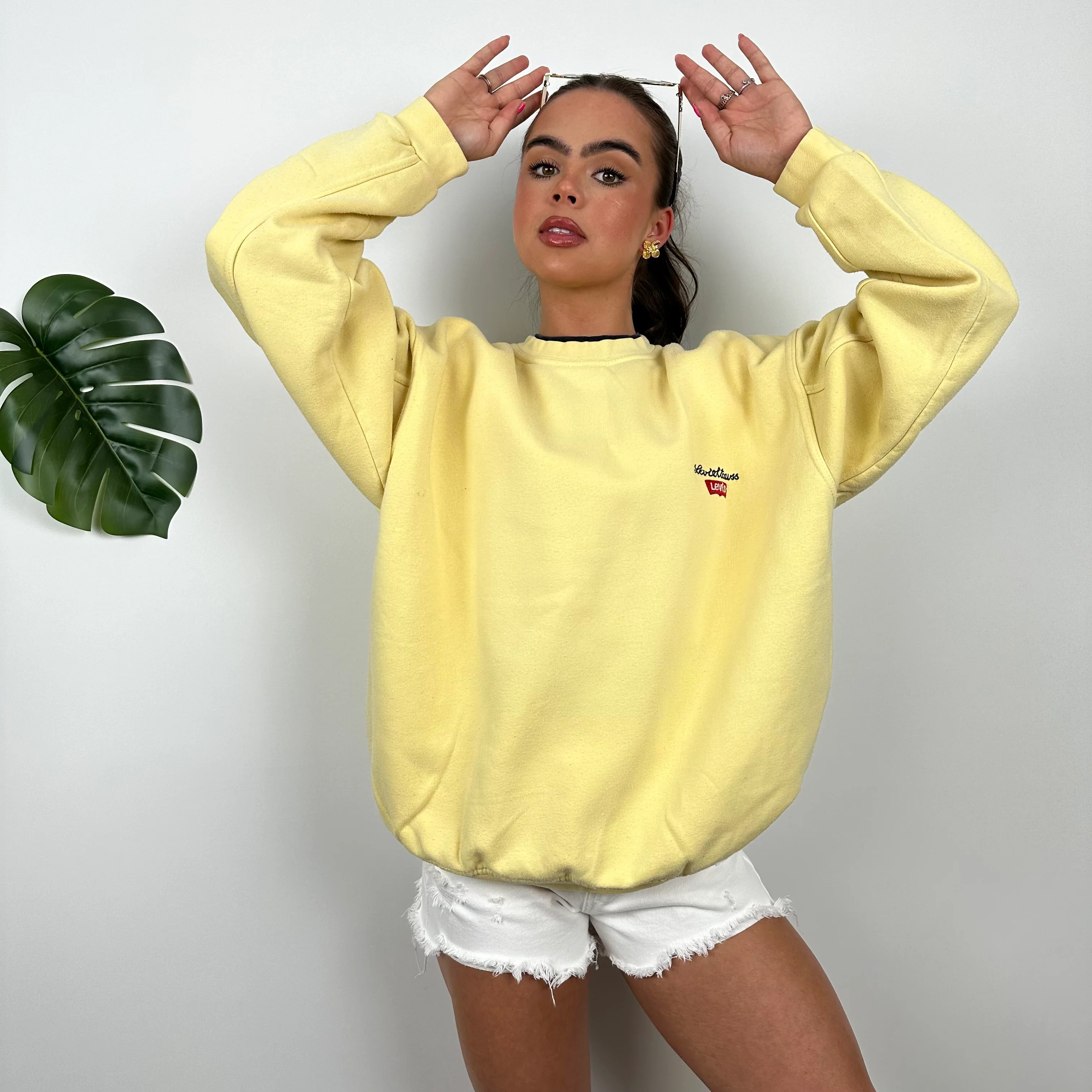 Levi’s Yellow Embroidered Spell Out Sweatshirt (L) - Image 3