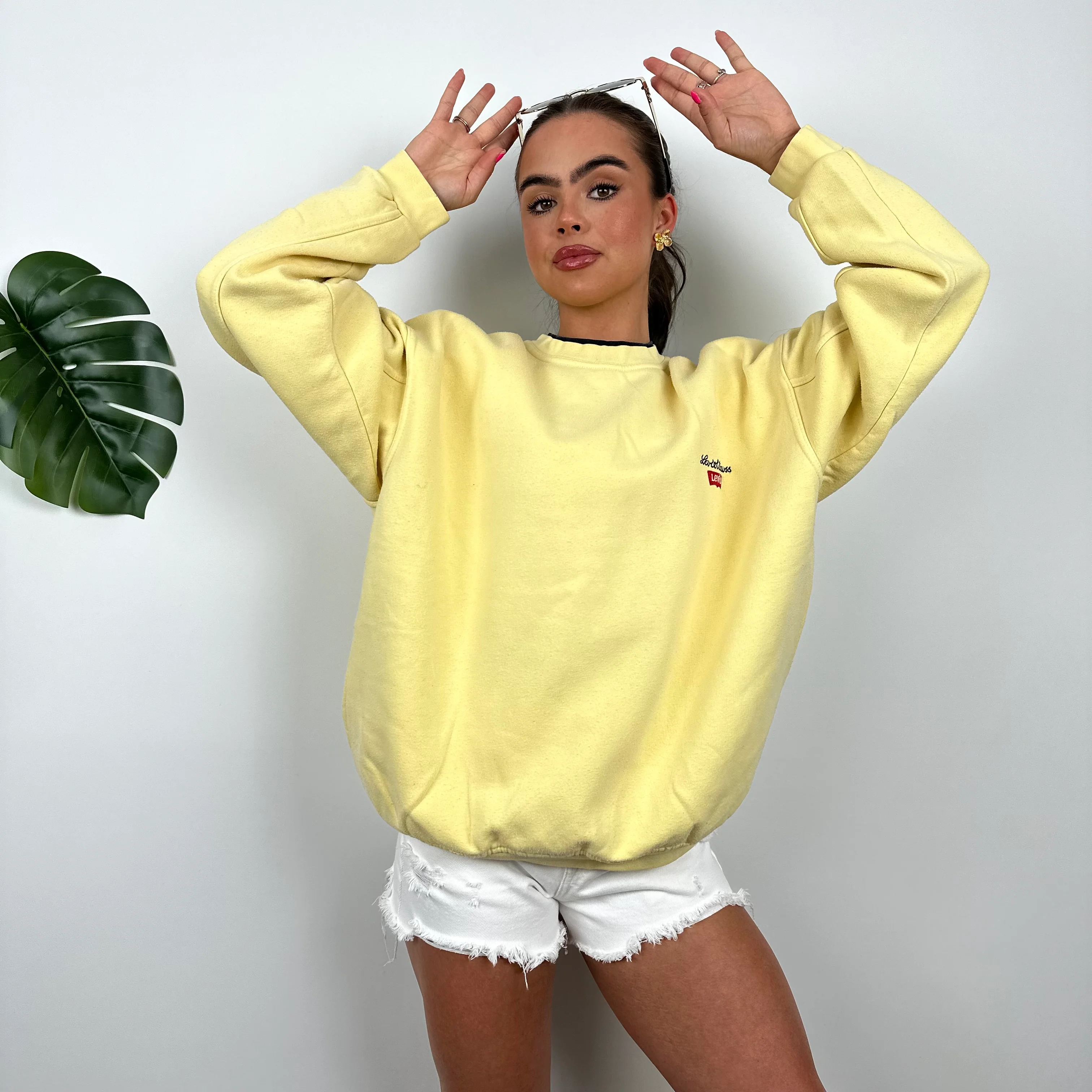 Levi’s Yellow Embroidered Spell Out Sweatshirt (L) - Image 5