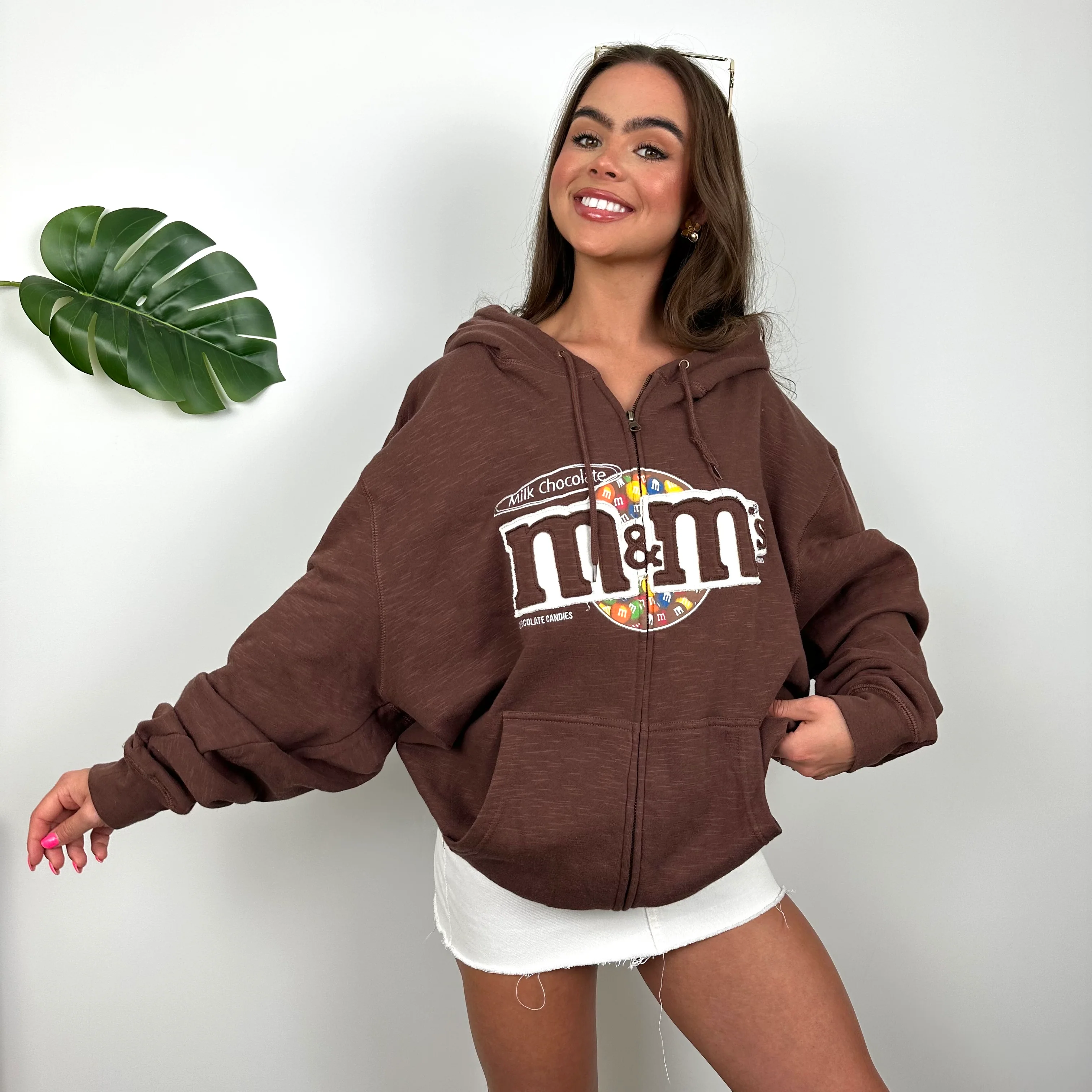 M&M’s Chocolate Brown Embroidered Spell Out Zip Up Hoodie Jacket (XL) - Image 2