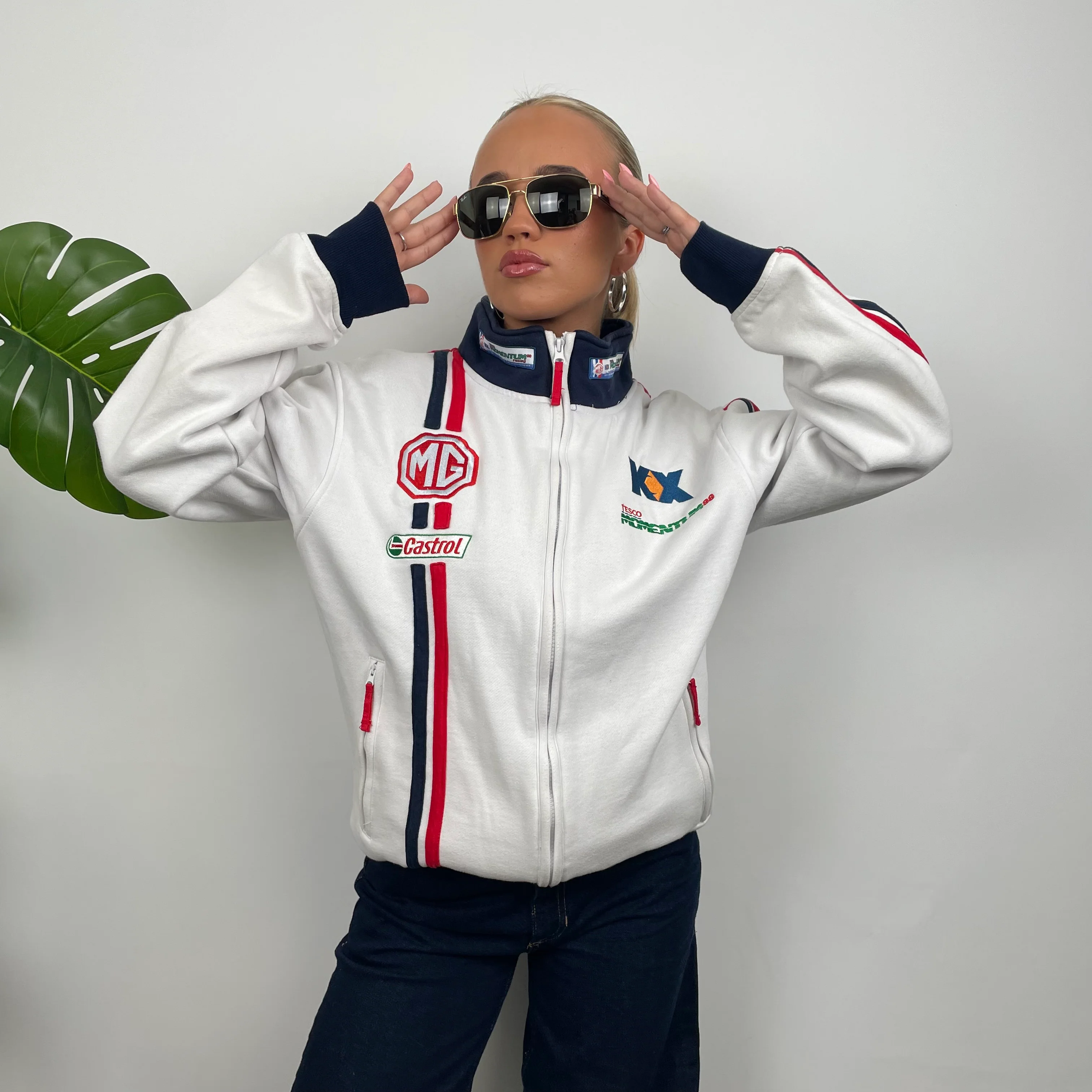 MG Racing White Embroidered Spell Out Zip Up Jacket (L) - Image 2
