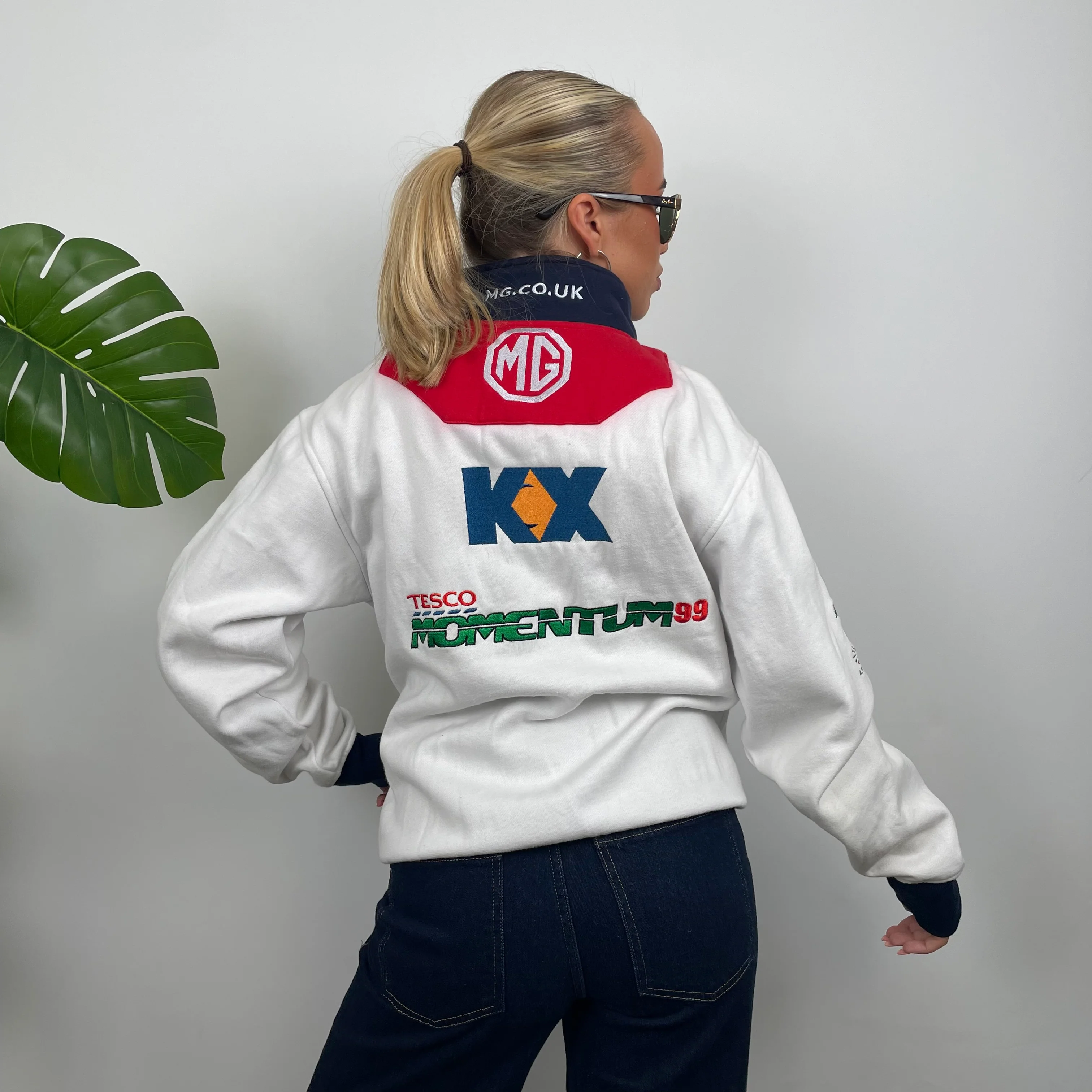 MG Racing White Embroidered Spell Out Zip Up Jacket (L) - Image 3