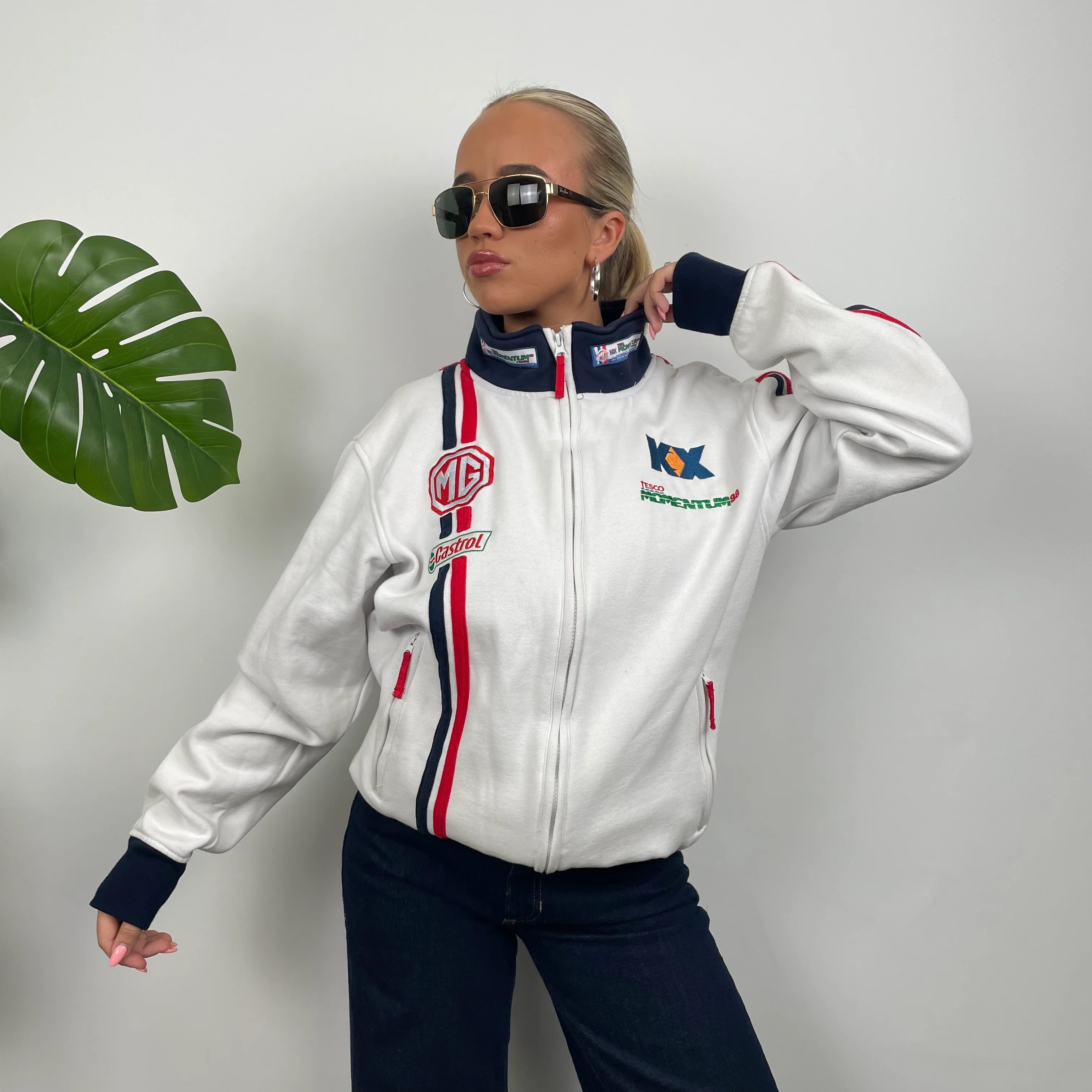 MG Racing White Embroidered Spell Out Zip Up Jacket (L) - Image 4