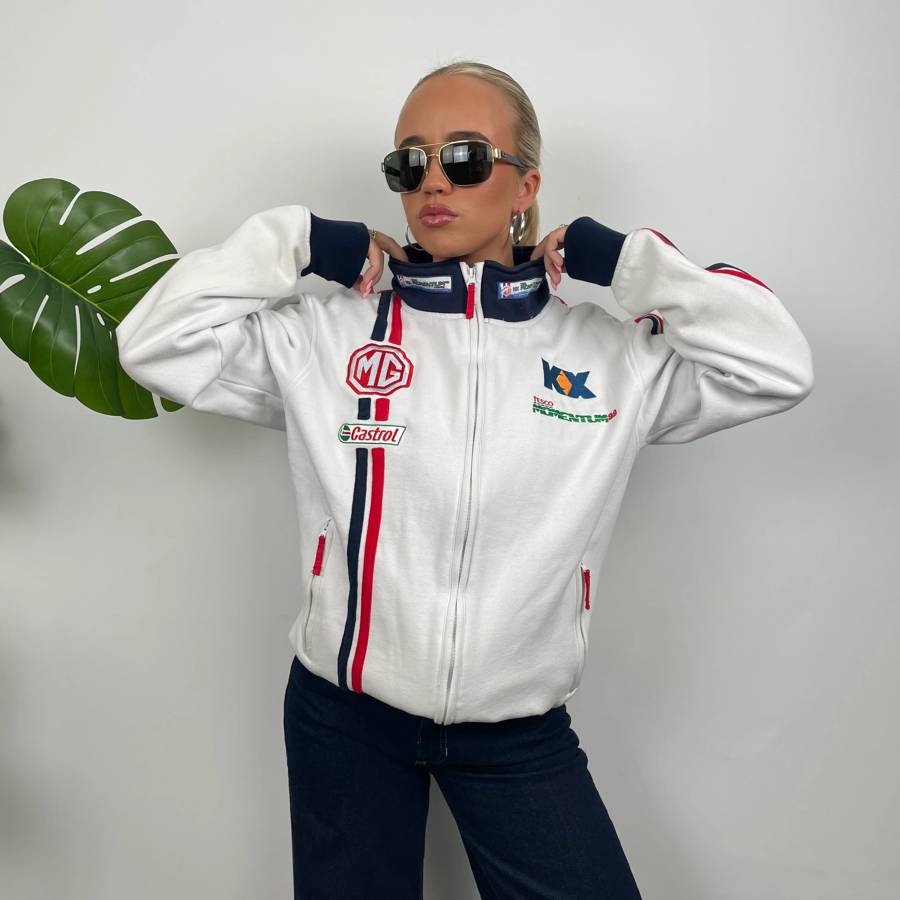 MG Racing White Embroidered Spell Out Zip Up Jacket (L) - Image 5