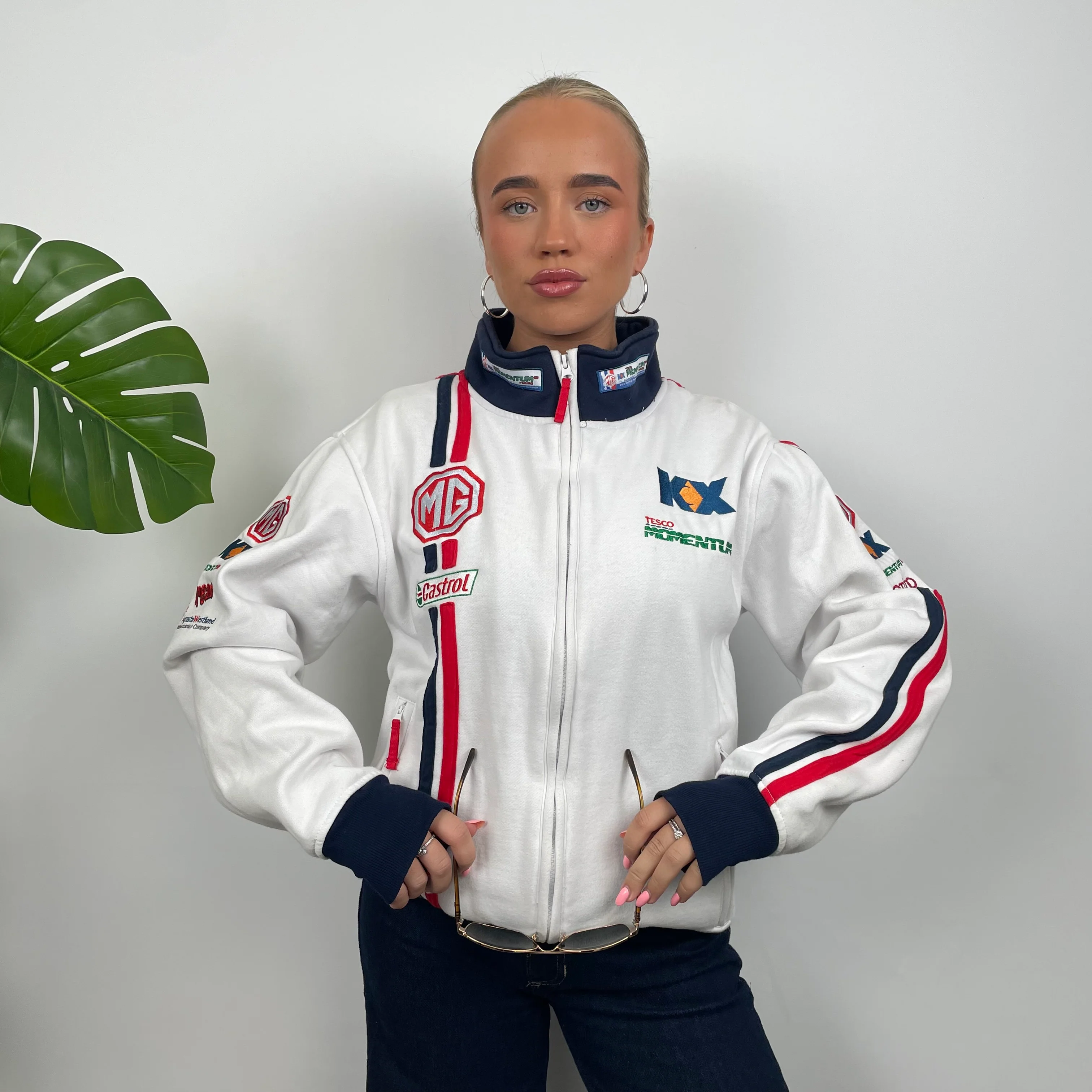 MG Racing White Embroidered Spell Out Zip Up Jacket (L) - Image 6