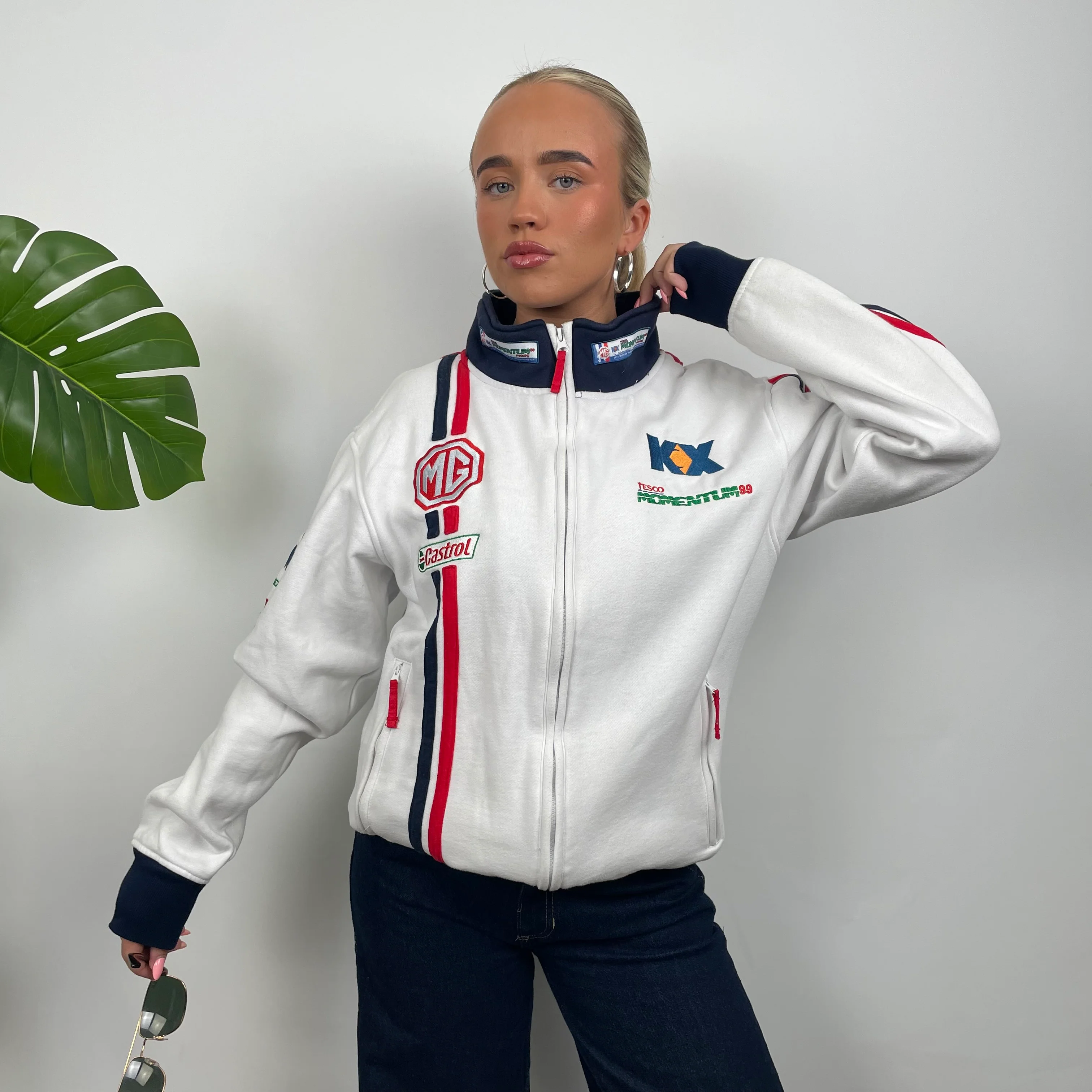 MG Racing White Embroidered Spell Out Zip Up Jacket (L) - Image 7