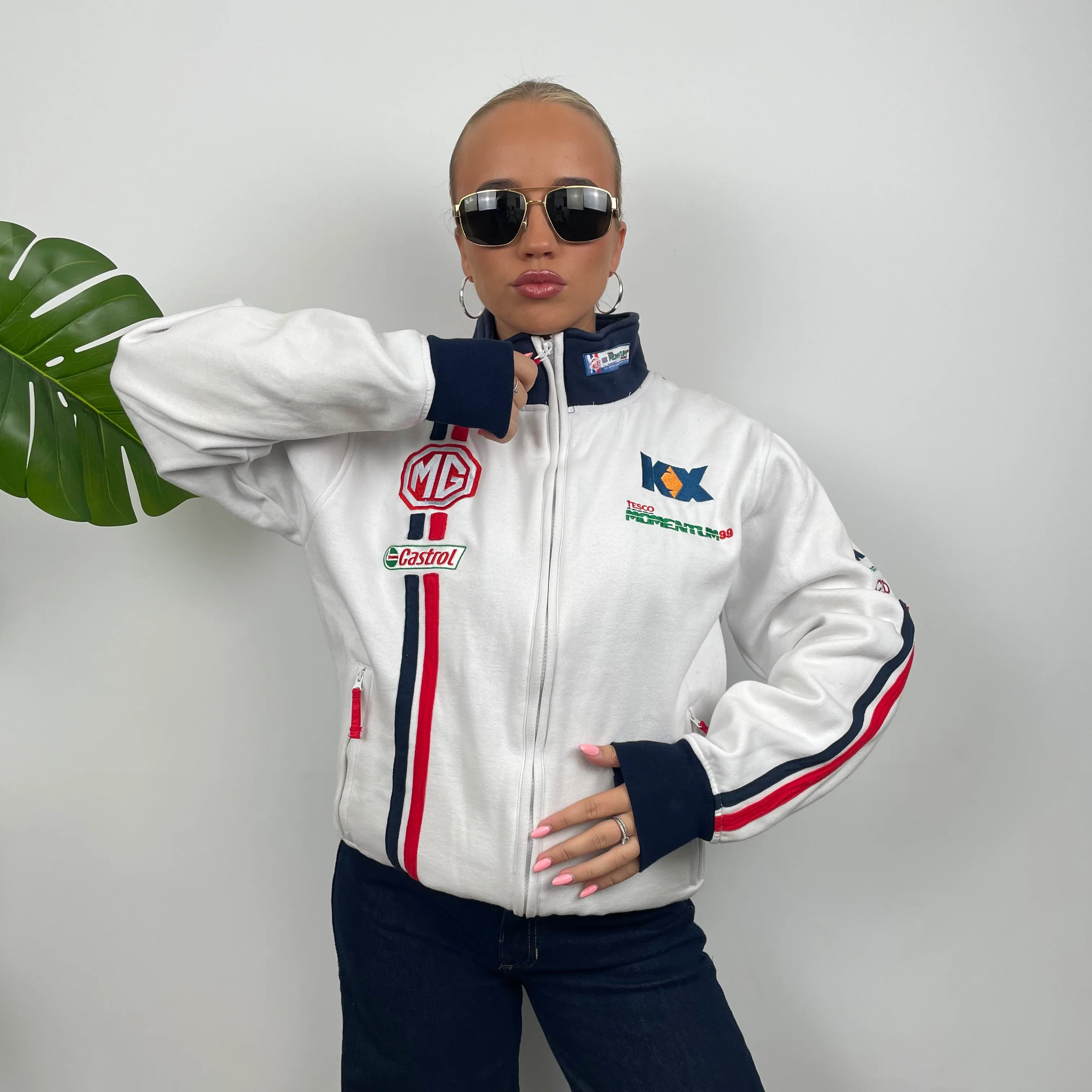 MG Racing White Embroidered Spell Out Zip Up Jacket (L) - Image 8