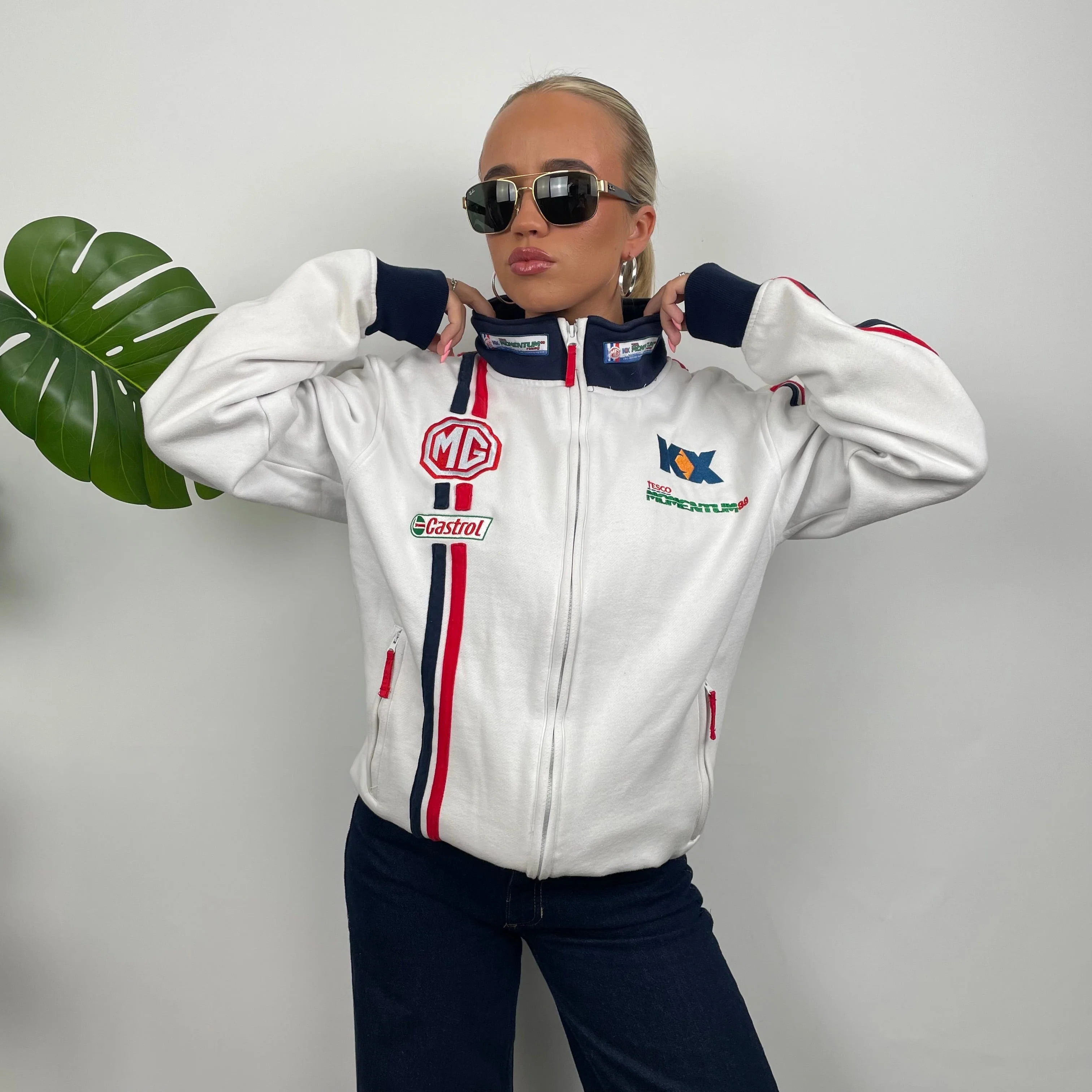 MG Racing White Embroidered Spell Out Zip Up Jacket (L) - Image 5