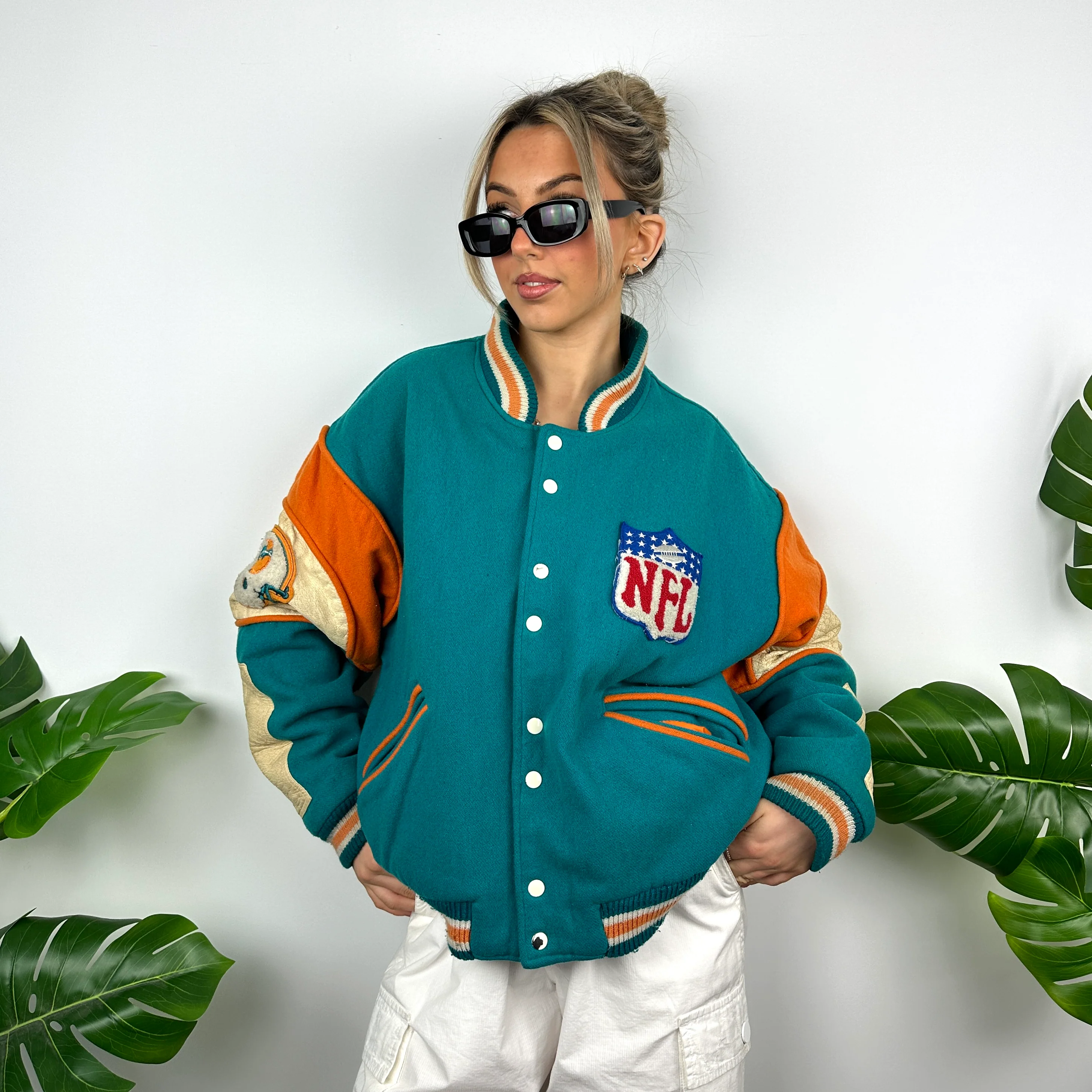 Miami Dolphins NFL Turquoise Blue Heavyweight Jacket as worn by Alix Earle (L) - Image 2