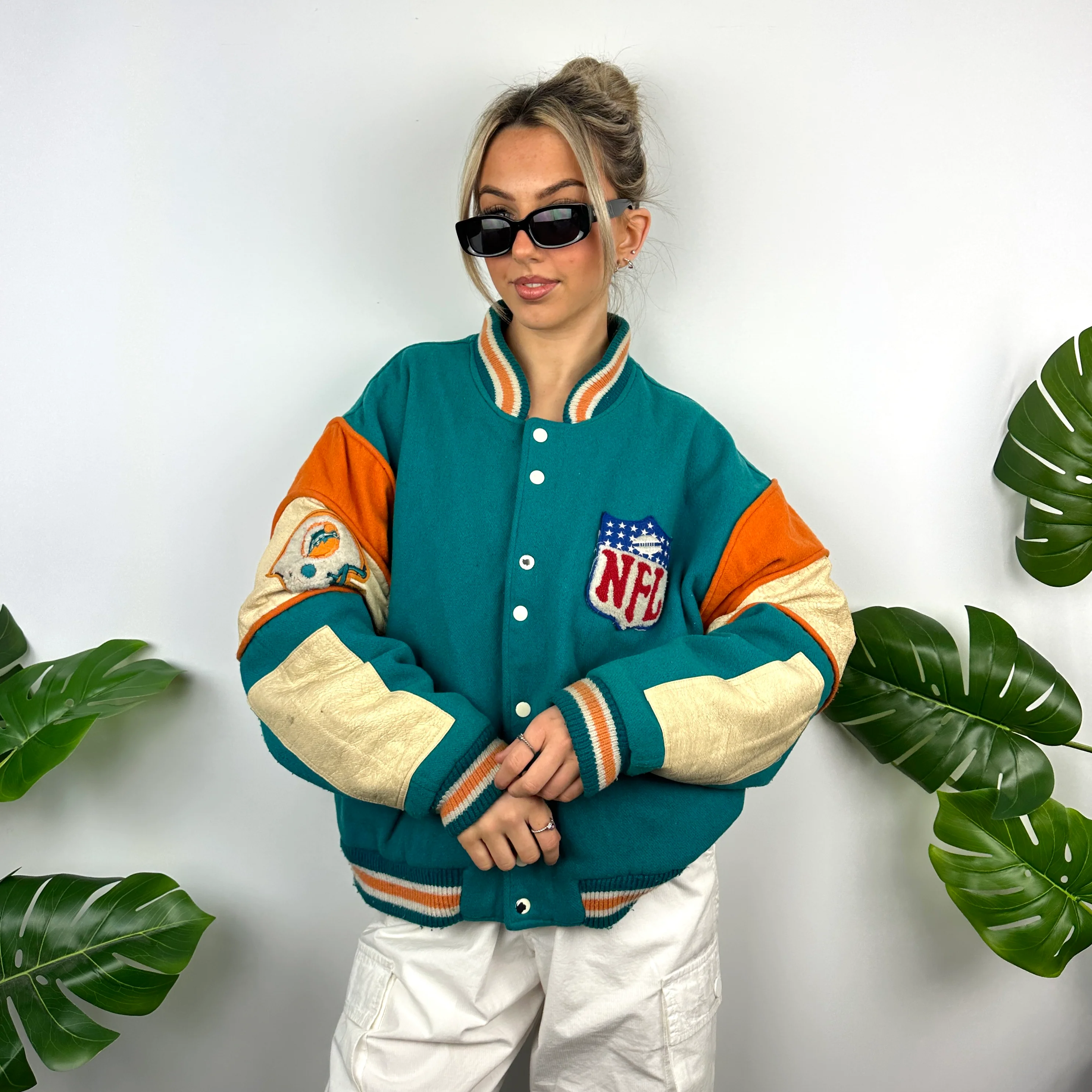 Miami Dolphins NFL Turquoise Blue Heavyweight Jacket as worn by Alix Earle (L) - Image 3