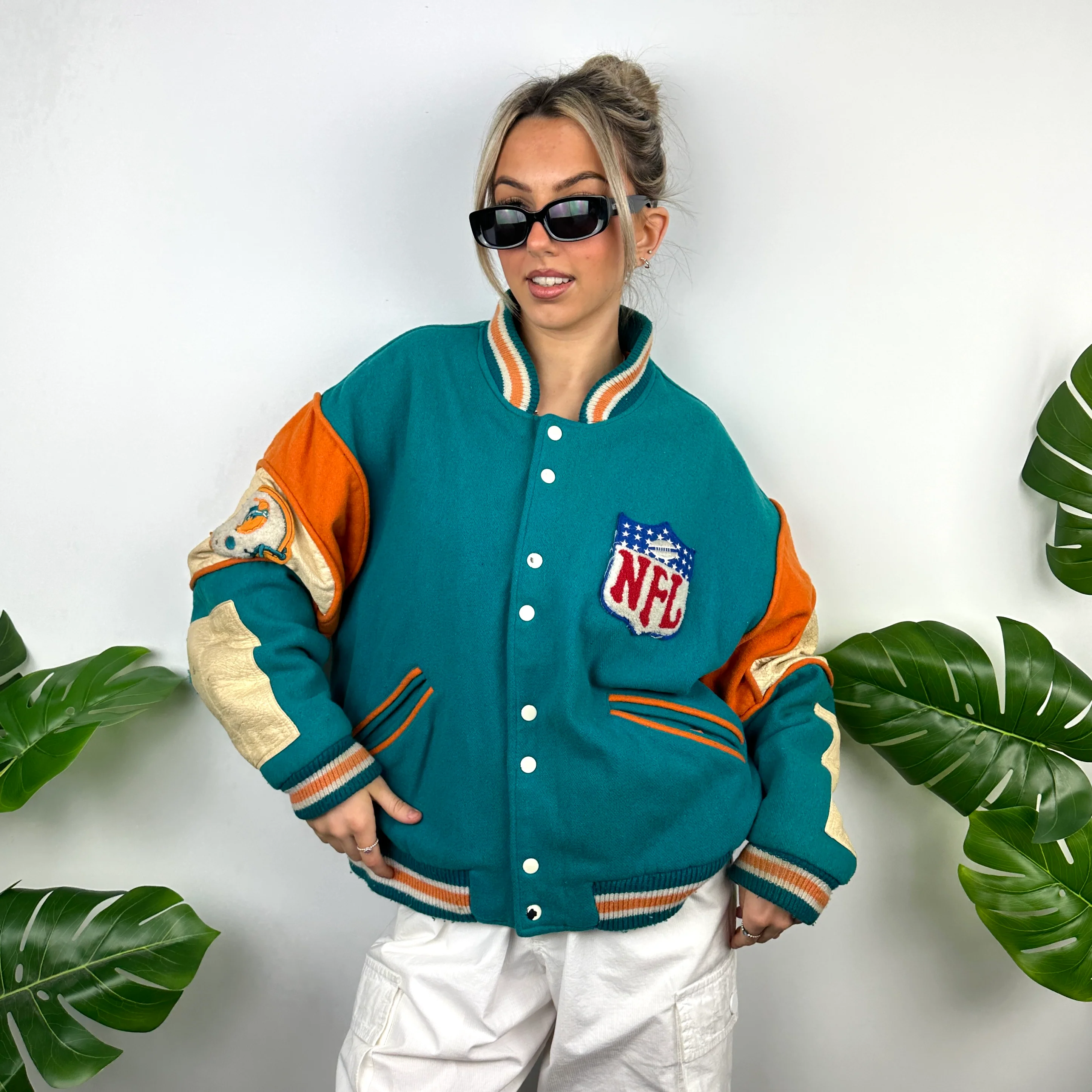Miami Dolphins NFL Turquoise Blue Heavyweight Jacket as worn by Alix Earle (L) - Image 5