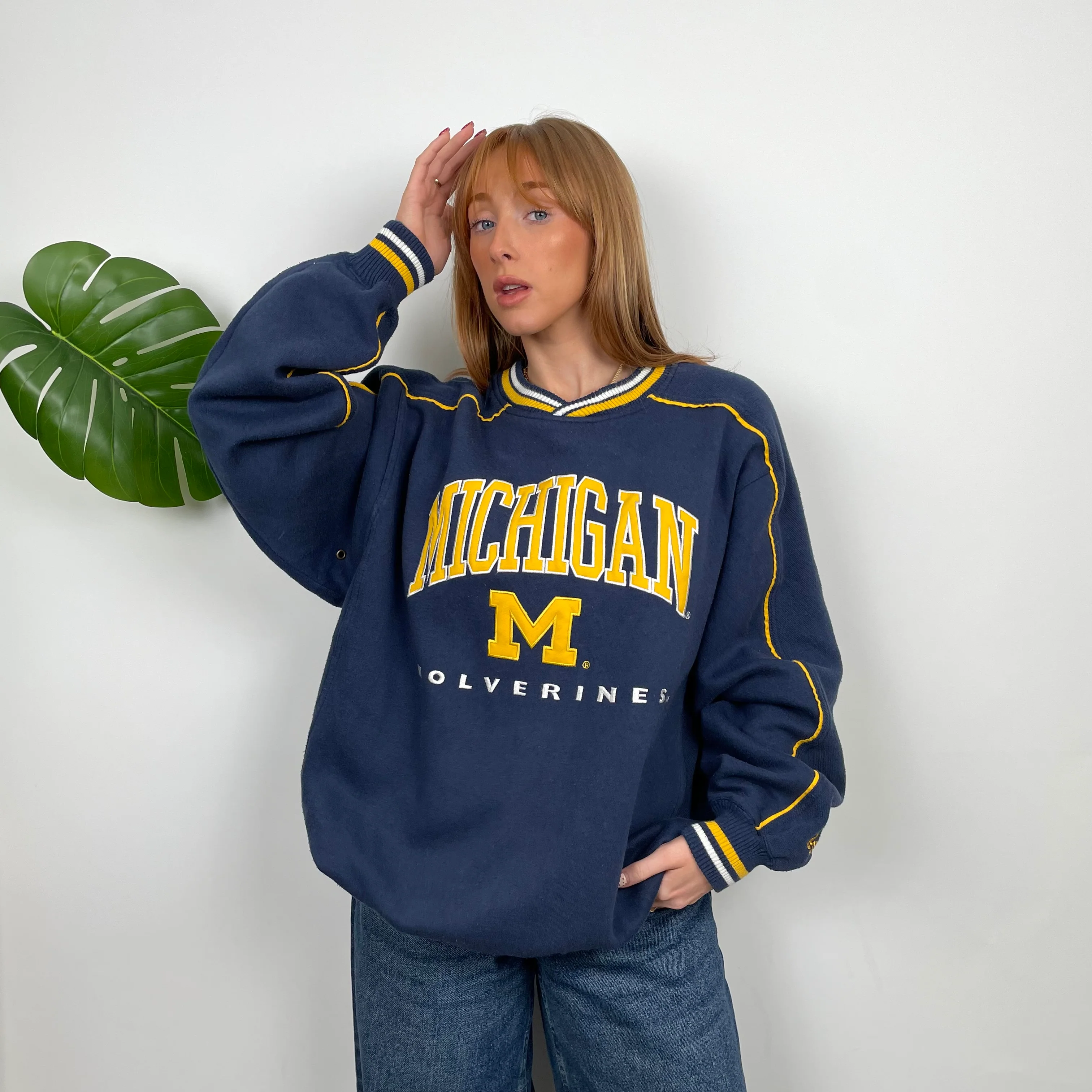 Michigan Wolverines NBA Navy Embroidered Spell Out Sweatshirt (L) - Image 2