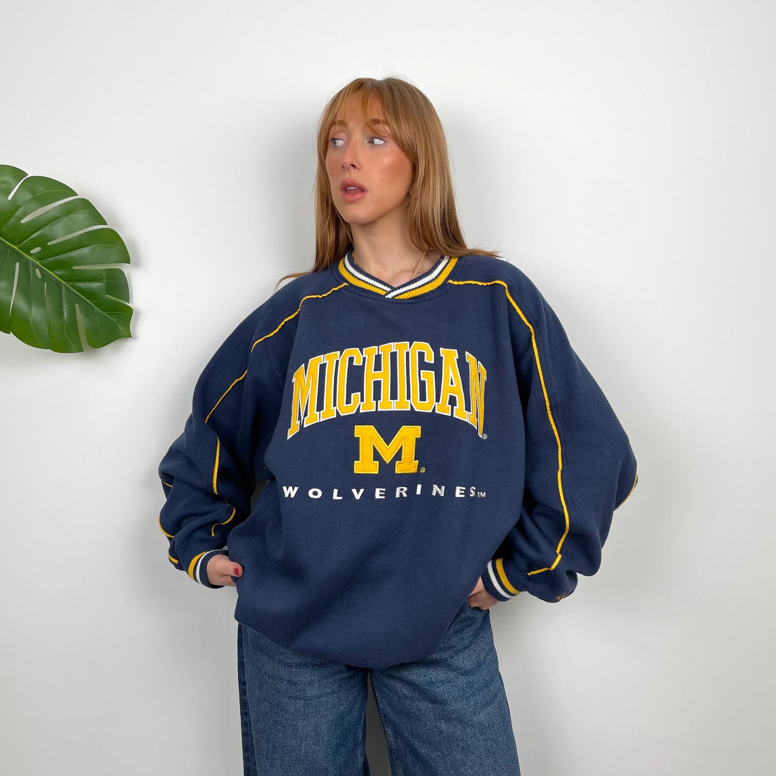 Michigan Wolverines NBA Navy Embroidered Spell Out Sweatshirt (L) - Image 3
