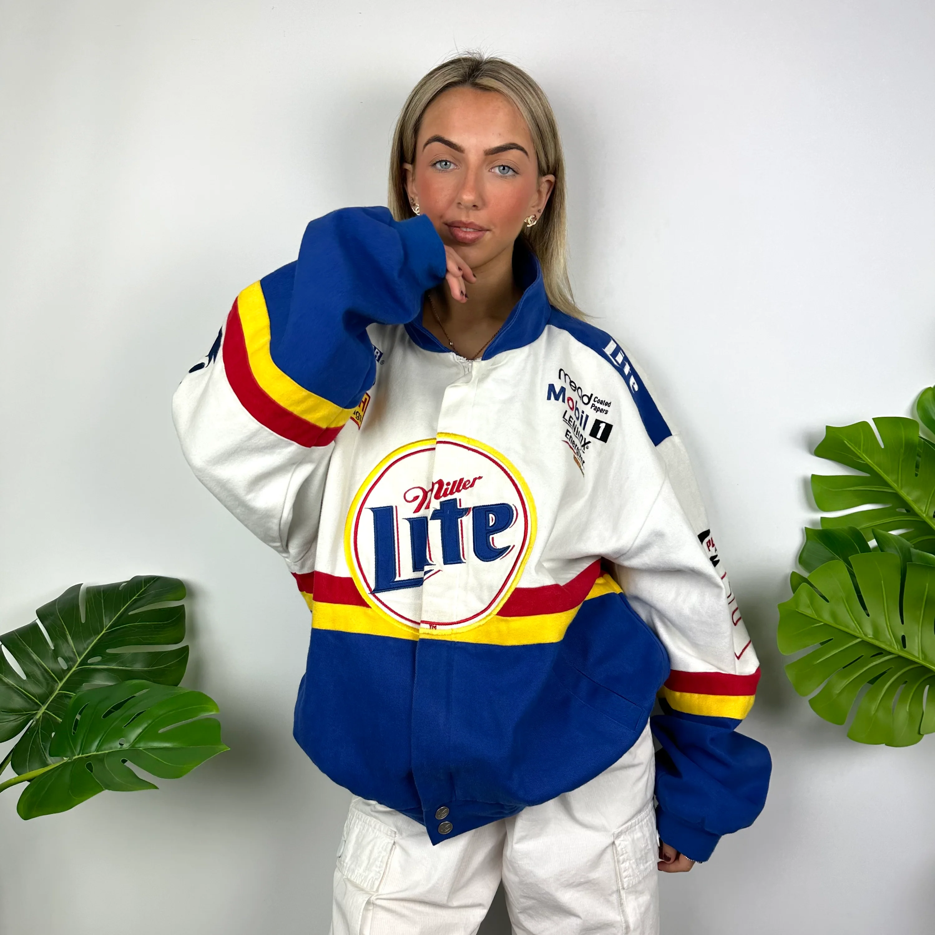 Miller Lite Blue, White & Yellow NASCAR Racing Jacket (XL) - Image 2