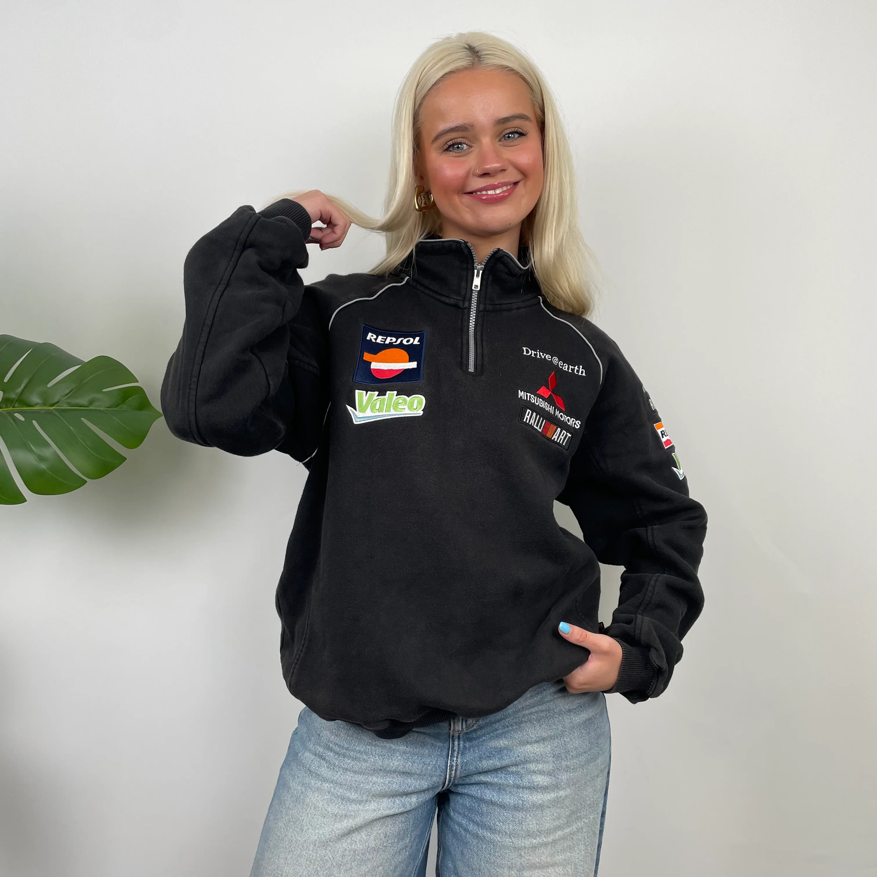 Mitsubishi Racing black Embroidered Spell Out Quarter Zip (S) - Image 6